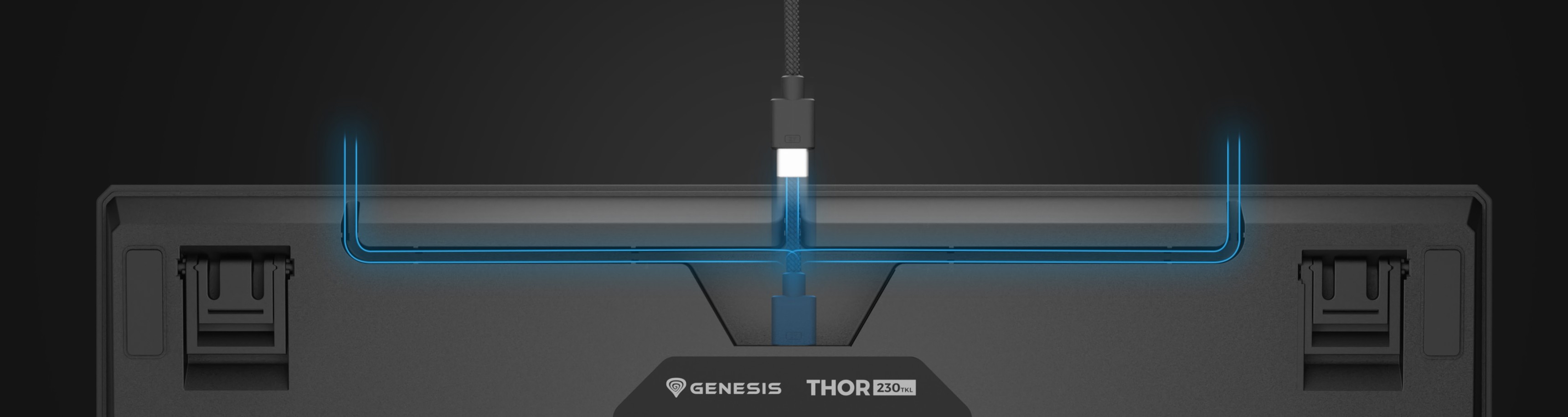 Widok z góry klawiatury mechanicznej Genesis Thor 230 TKL Lite ze złączem USB-C i konfigurowalnym podświetleniem RGB