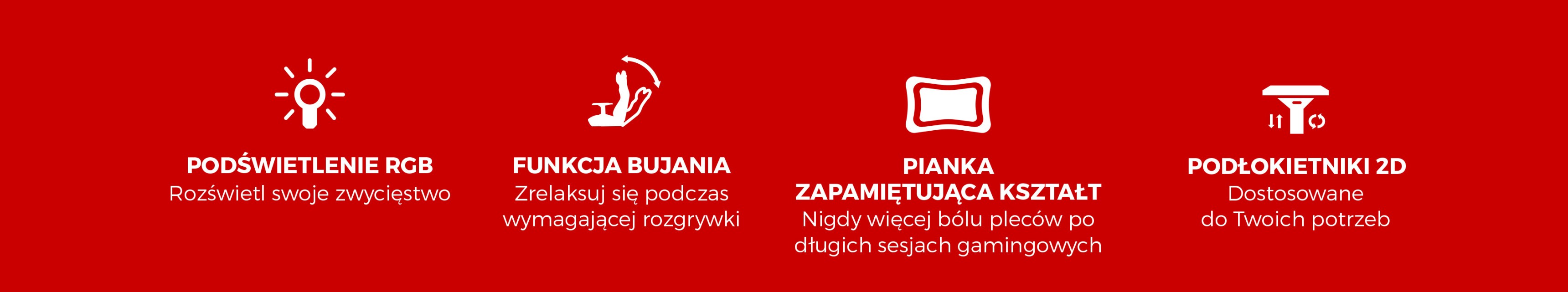 Cechy fotela gamingowego Genesis Trit 660 RGB: Oświetlenie RGB, funkcja odchylania, pianka zachowująca kształt i regulowane podłokietniki