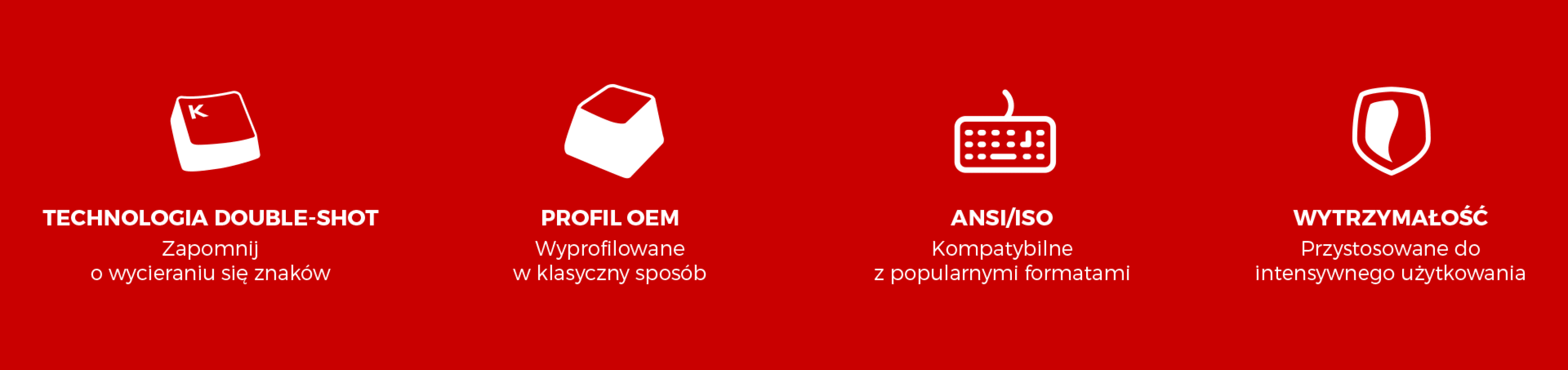 Fioletowe nakładki na klawisze typu double-shot zostały zaprojektowane z myślą o zwiększonej trwałości i kompatybilności ze standardowymi układami klawiszy.