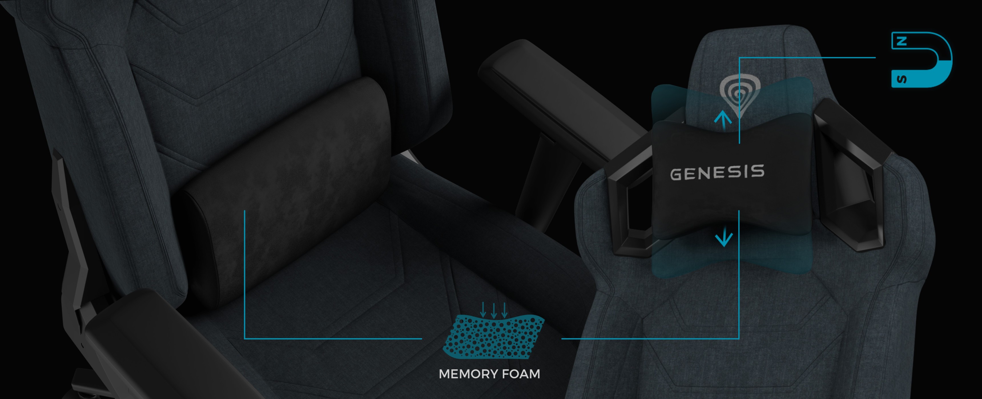 Szary fotel gamingowy Genesis Nitro 800 z podparciem z pianki z pamięcią kształtu, regulowanymi podłokietnikami i ergonomicznymi elementami konstrukcyjnymi