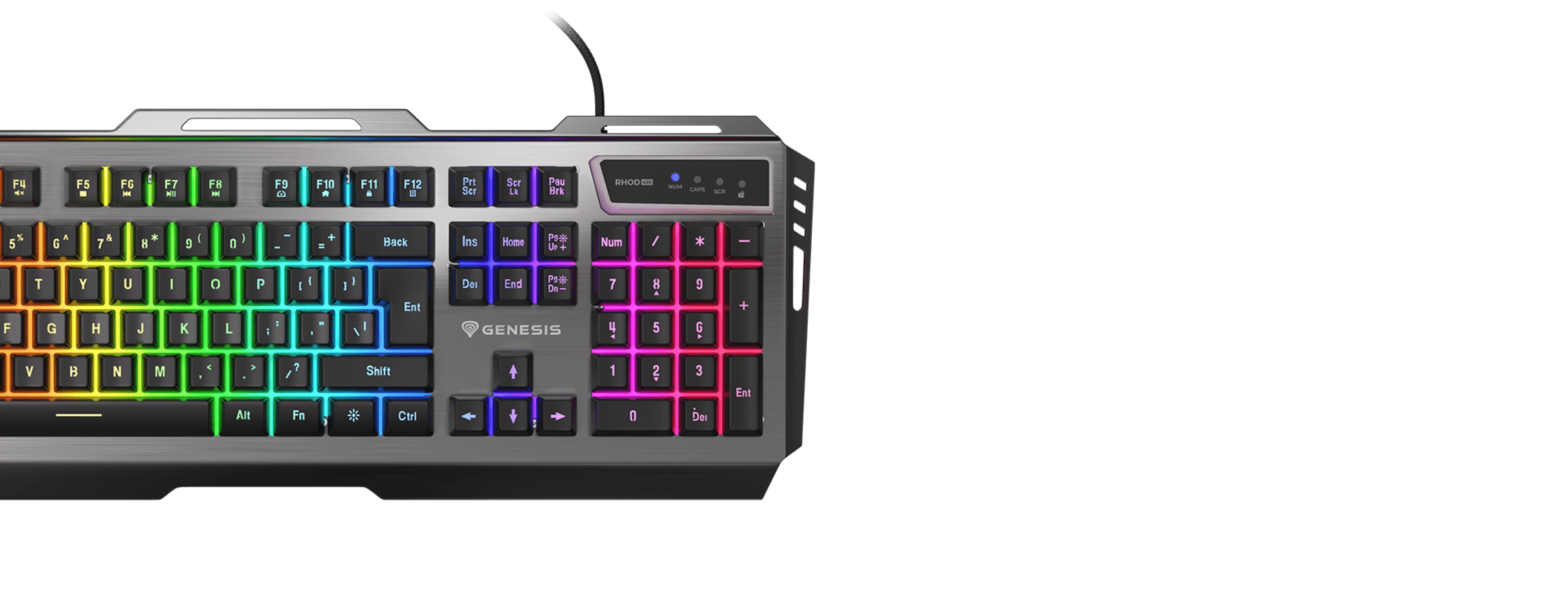 Klawiatura gamingowa z podświetleniem RGB, charakteryzująca się eleganckim wyglądem, kolorowymi klawiszami i solidną konstrukcją.