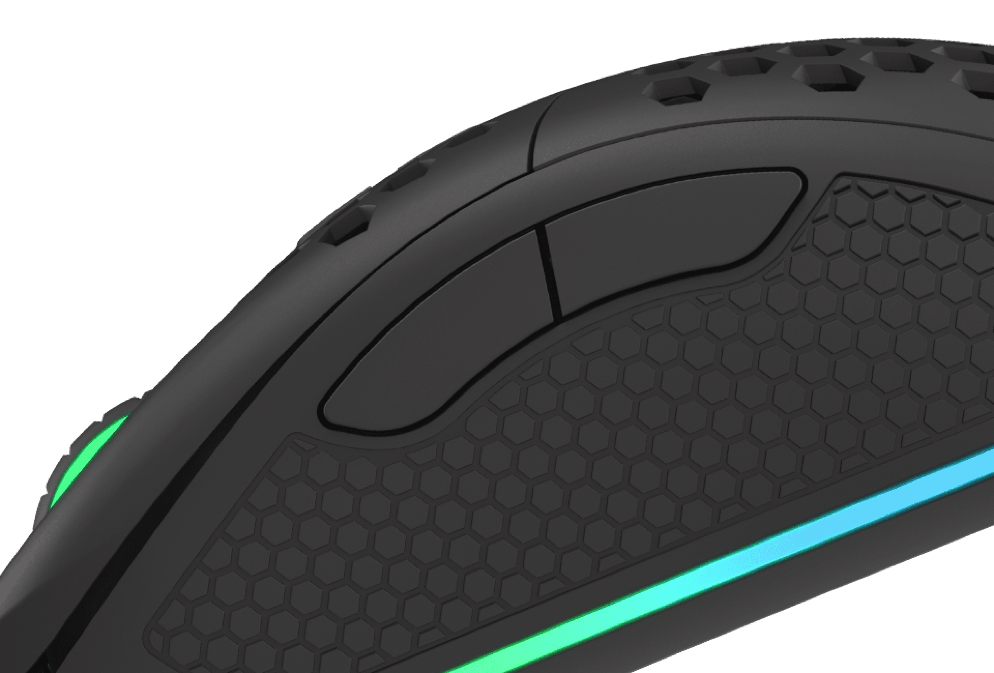 Zobacz z bliska mysz do gier Genesis Krypton 550 z podświetleniem RGB, teksturowaną powierzchnią i programowalnymi przyciskami.