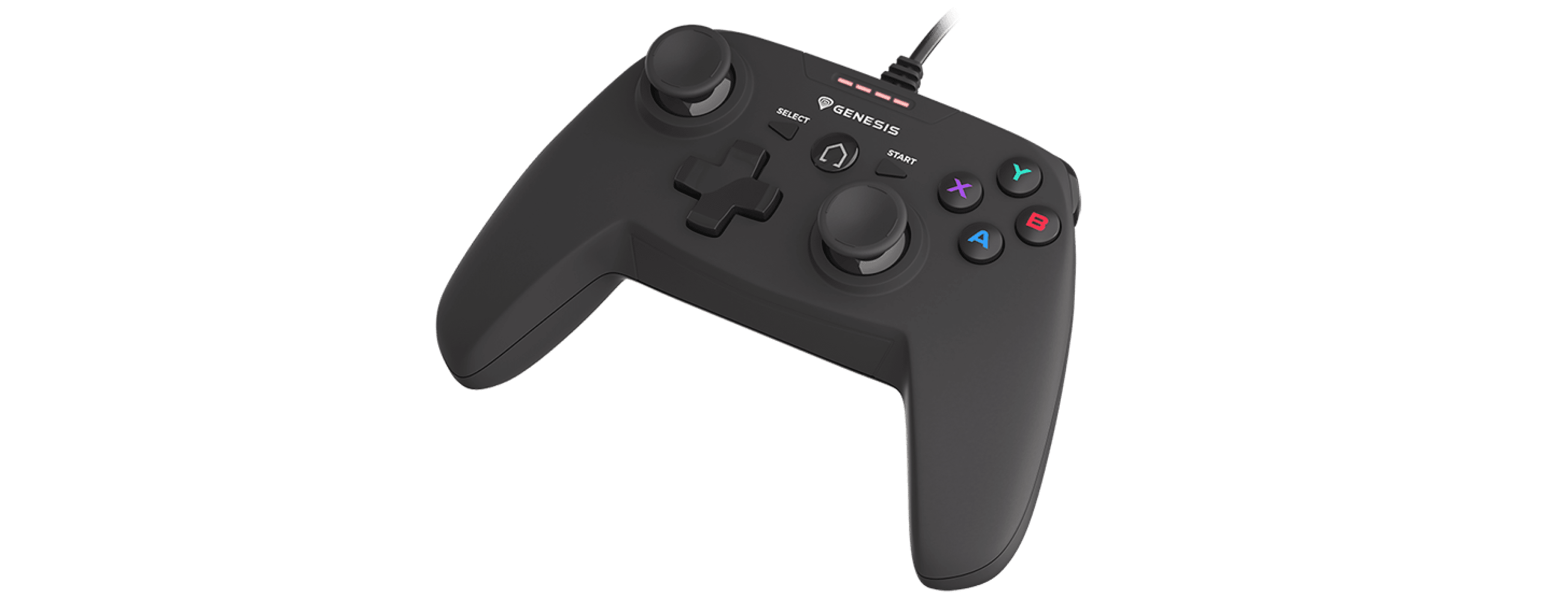 Przewodowy gamepad Genesis Mangan P58 do PS3/PC z dwoma drążkami analogowymi i przyciskami akcji, zaprojektowany z myślą o wygodnej rozgrywce