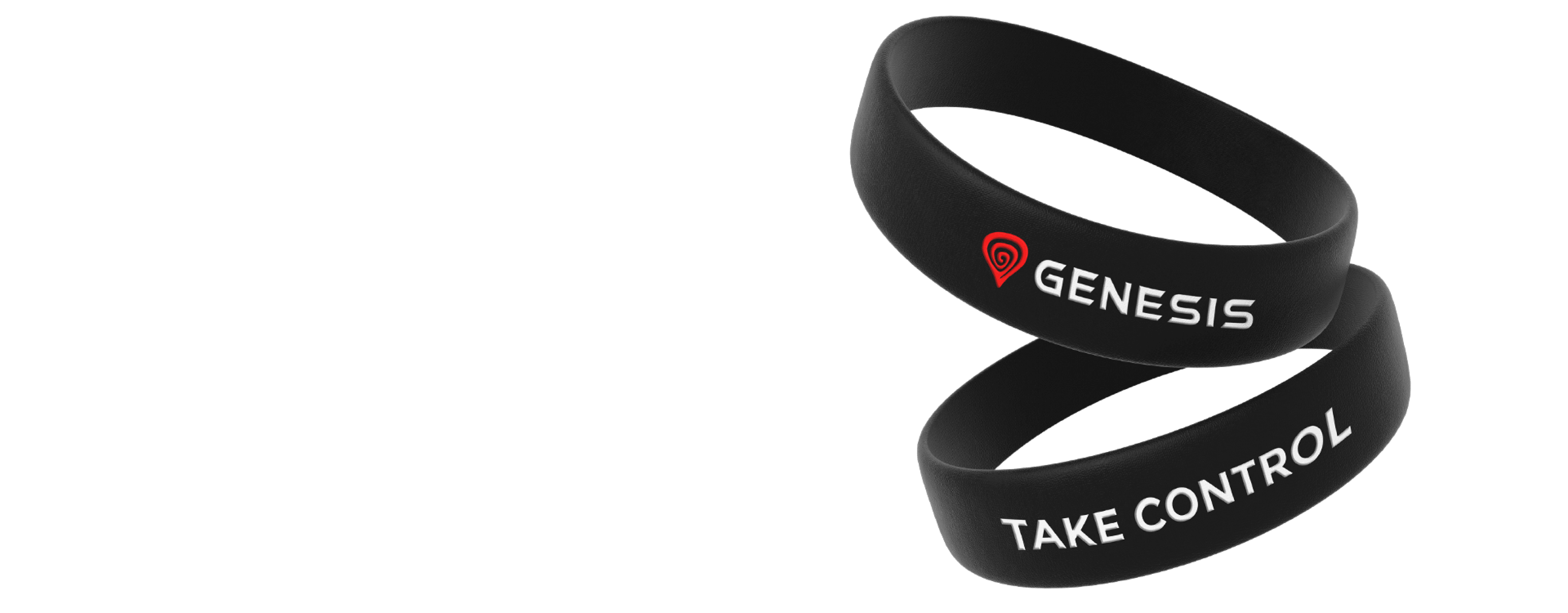 Czarne silikonowe opaski na rękę z logo "GENESIS" i napisem "TAKE CONTROL".