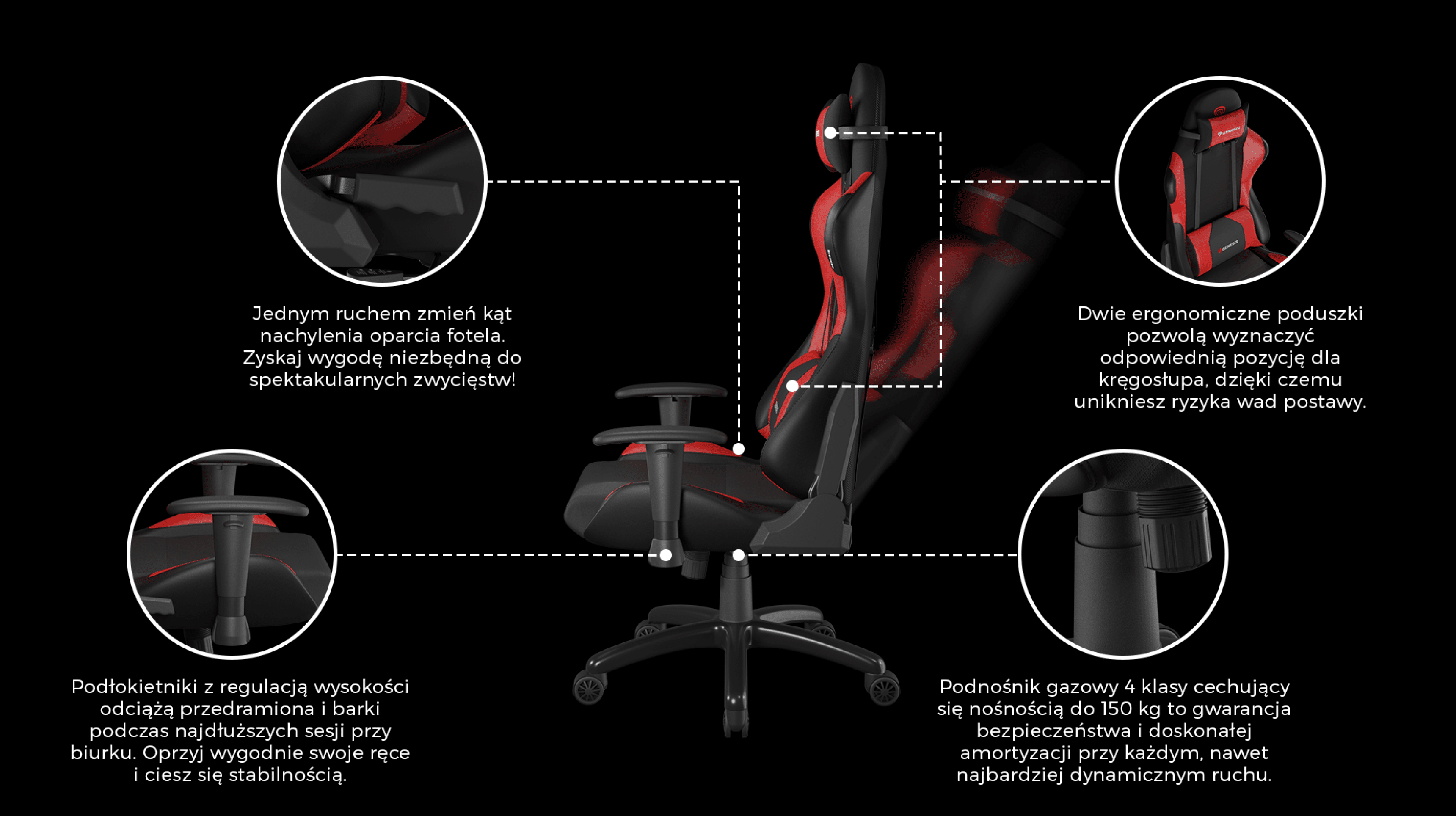 Fotel gamingowy z ergonomiczną konstrukcją, regulowanymi podłokietnikami i wysokim oparciem.