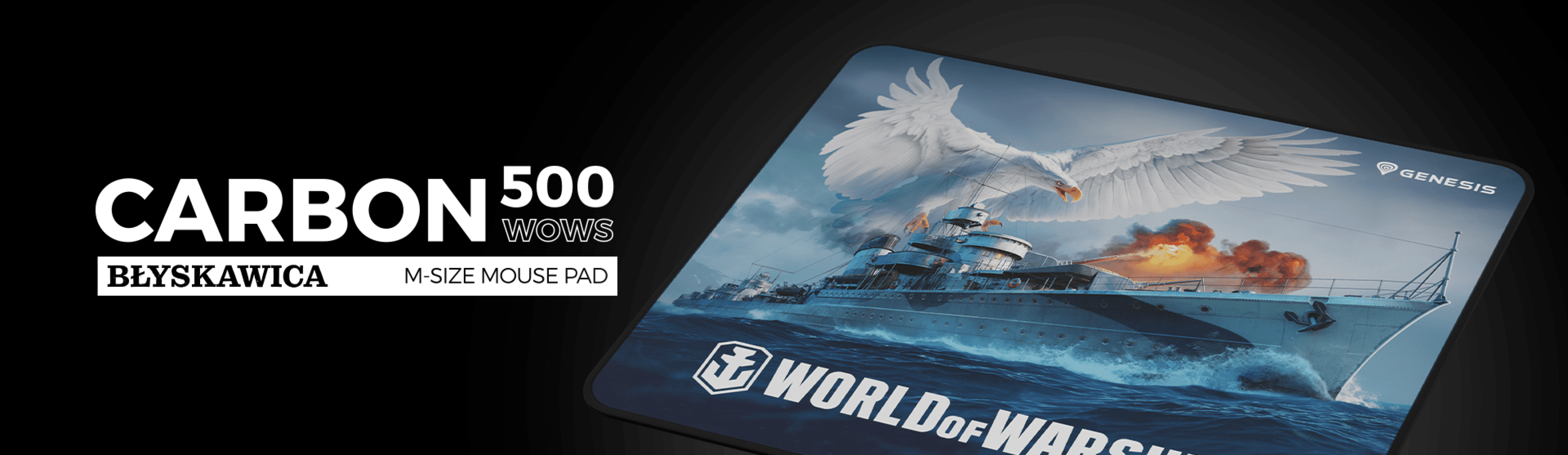 Podkładka pod mysz z motywem Genesis Carbon 500, przedstawiającym pancernik i orła z logo "World of Warships".