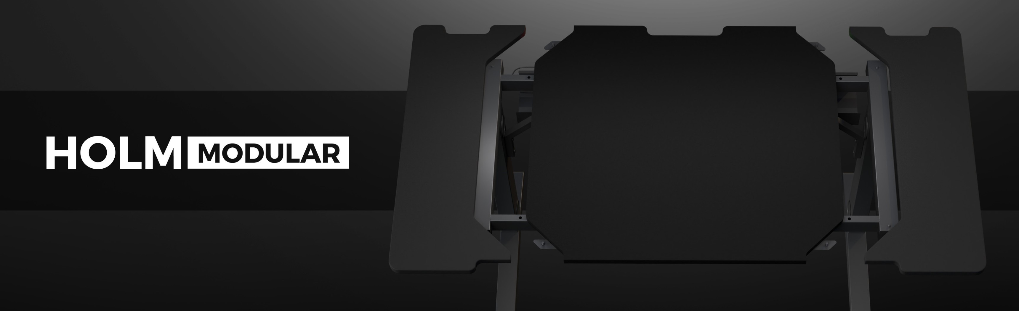 Prawy panel biurkowy do Genesis Holm Modular, charakteryzujący się eleganckim czarnym designem i minimalistycznym stylem