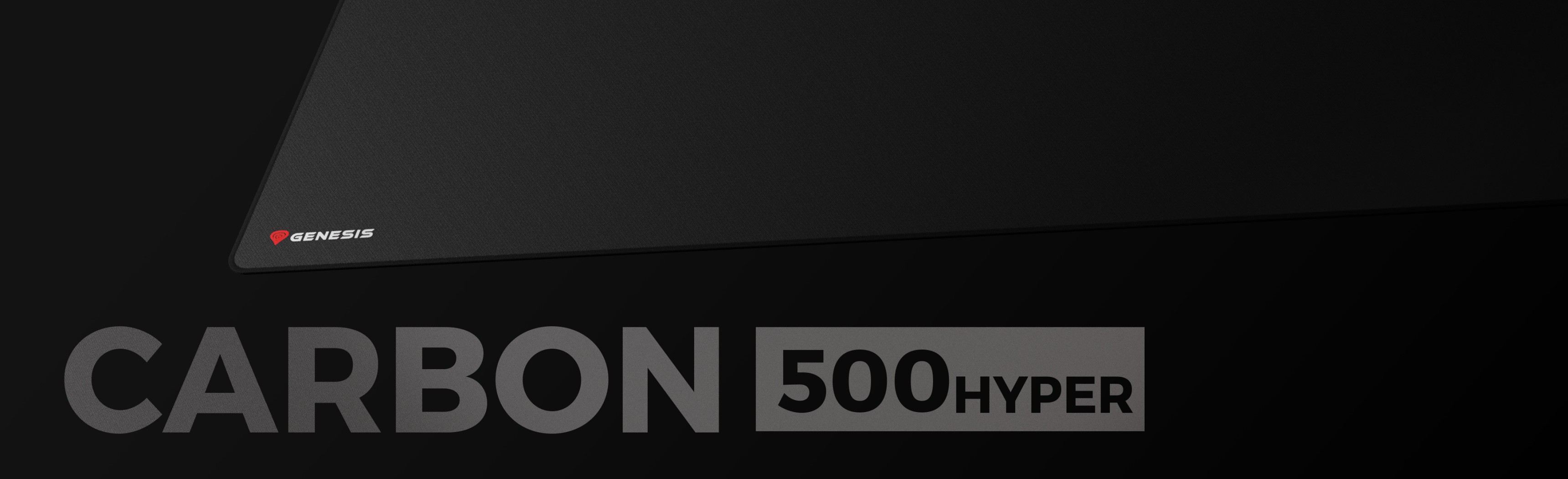 Duża czarna podkładka pod mysz z logo Genesis i napisem "Carbon 500 Hyper".