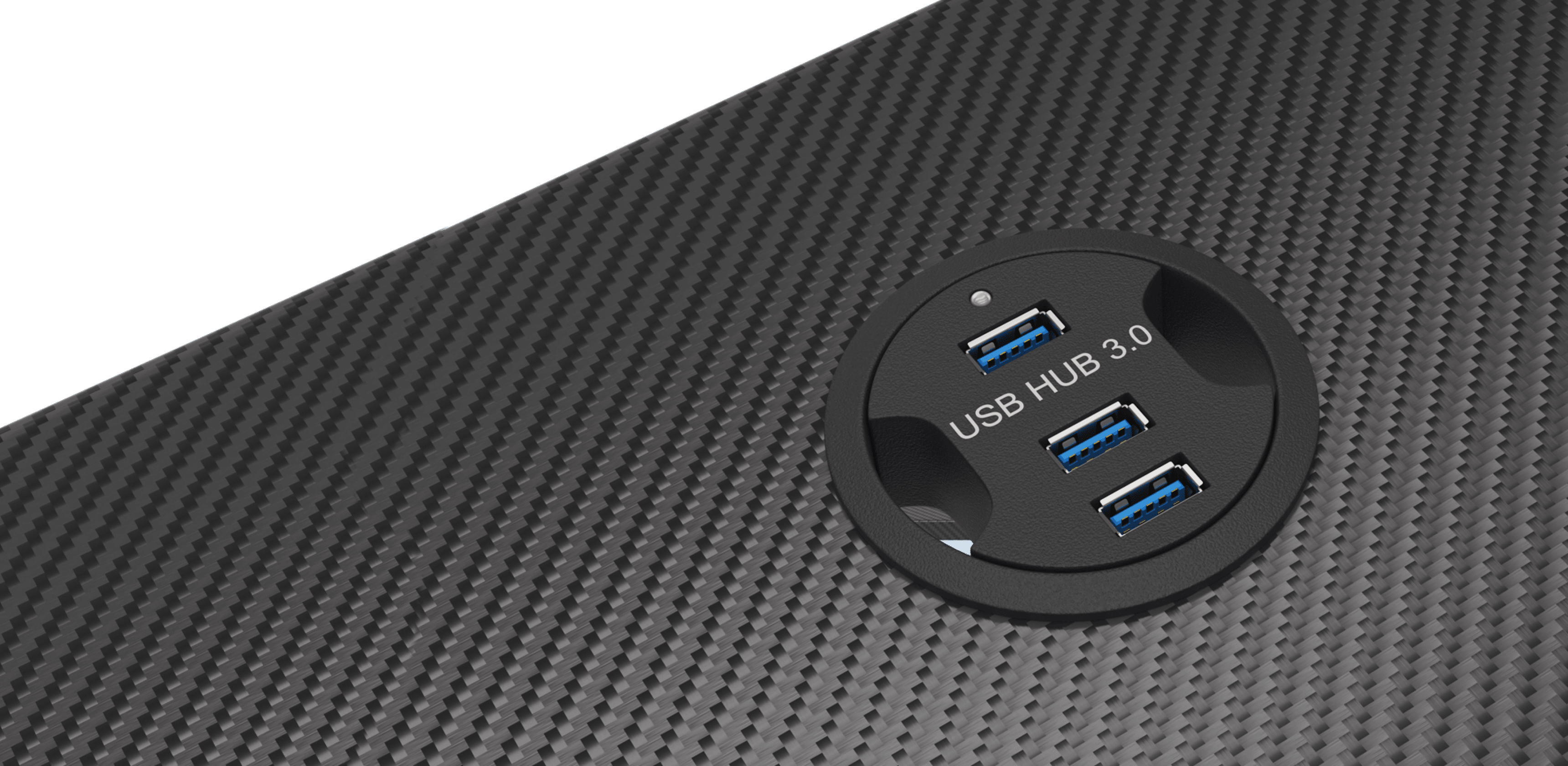 Zbliżenie powierzchni biurka do gier Genesis Holm 200 RGB z hubem USB 3.0 z czterema portami