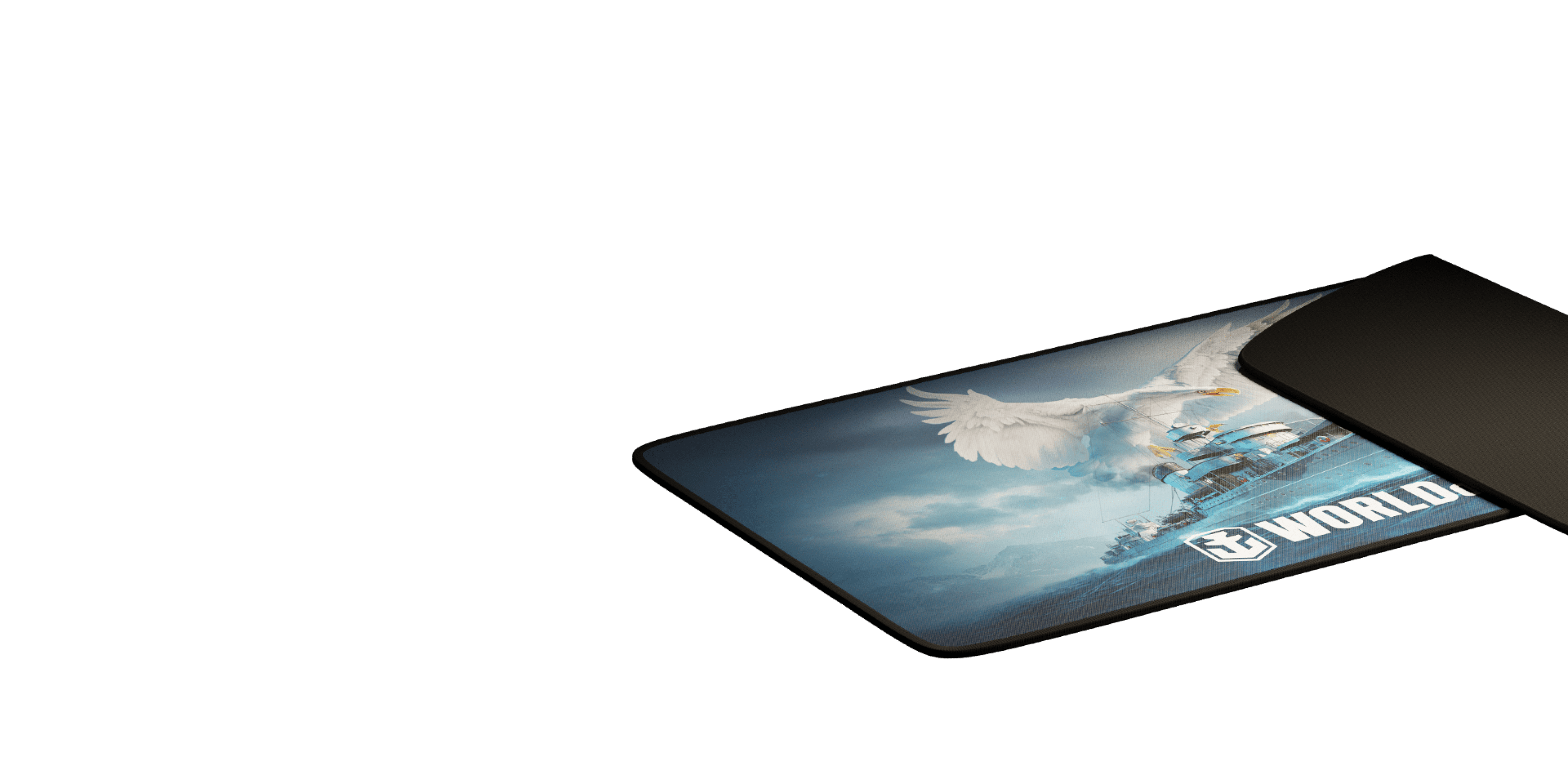 Duża podkładka pod mysz dla graczy z żywym wzorem ze skrzydlatym stworzeniem i napisem "WORLD", o wymiarach 900 x 450 mm.