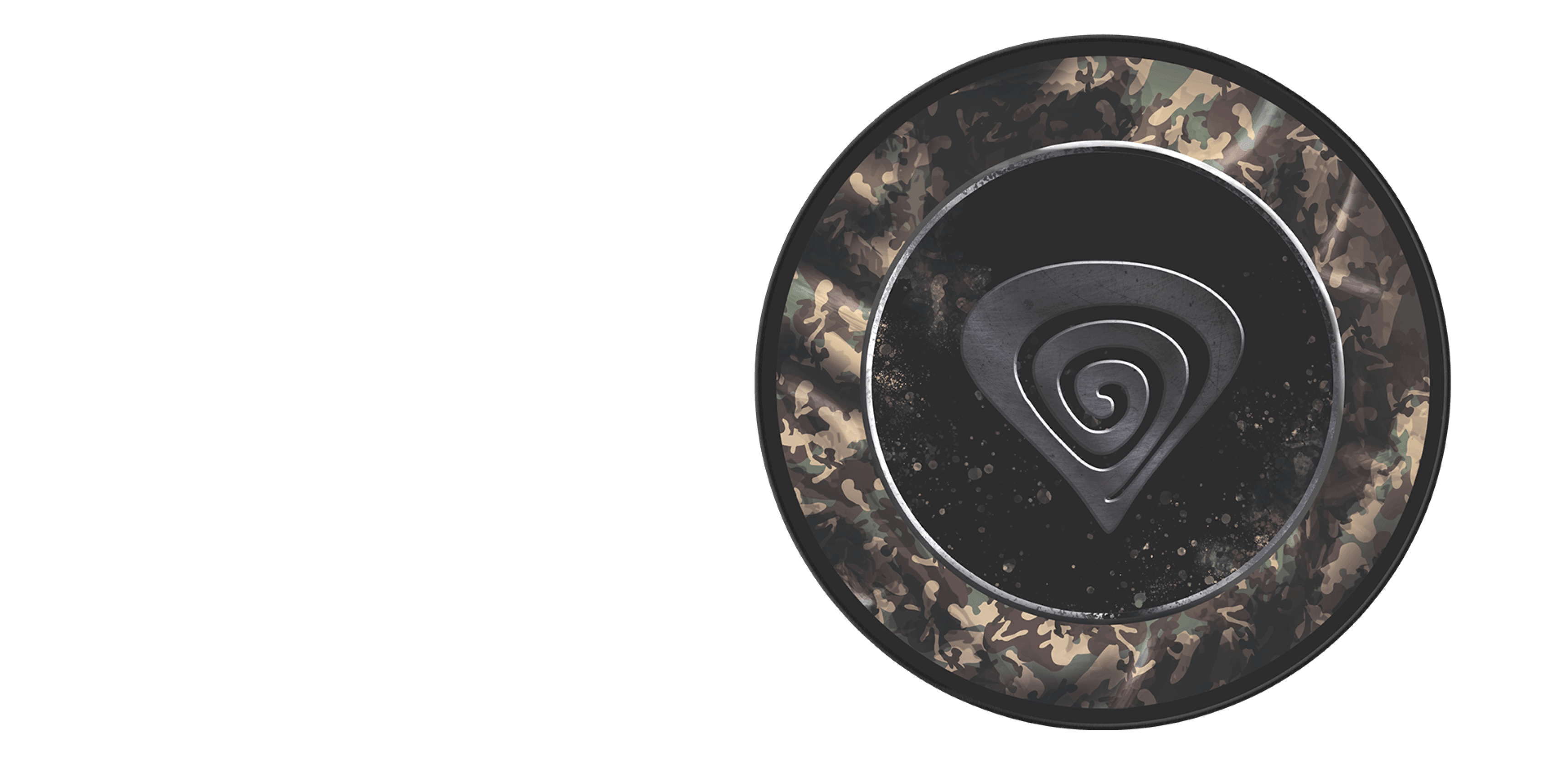 Mata ochronna do fotela Genesis Tellur 500 z wzorem kamuflażu i spiralnym wzorem na środku.