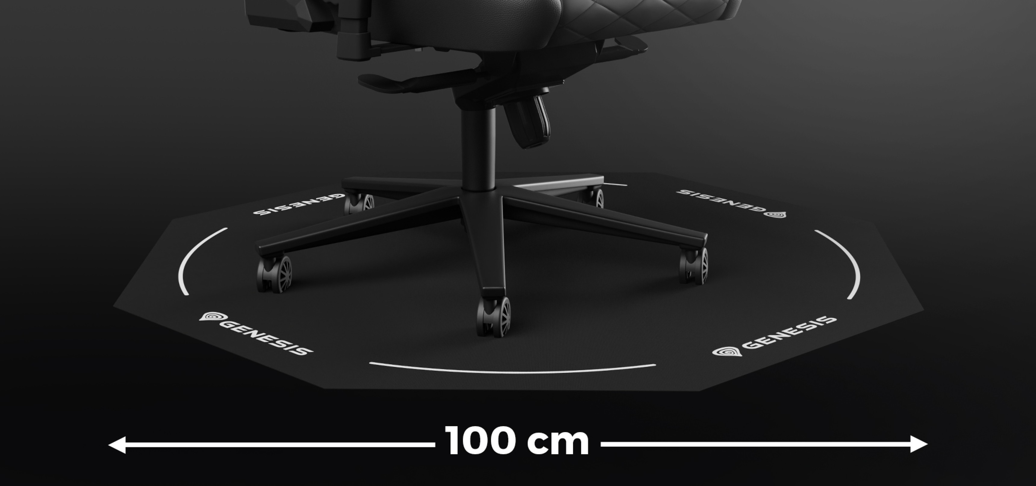 Ośmiokątna mata na krzesło o długości 100 cm, przeznaczona do ochrony pod fotelem gamingowym Genesis Tellur 400, z elementami brandingu