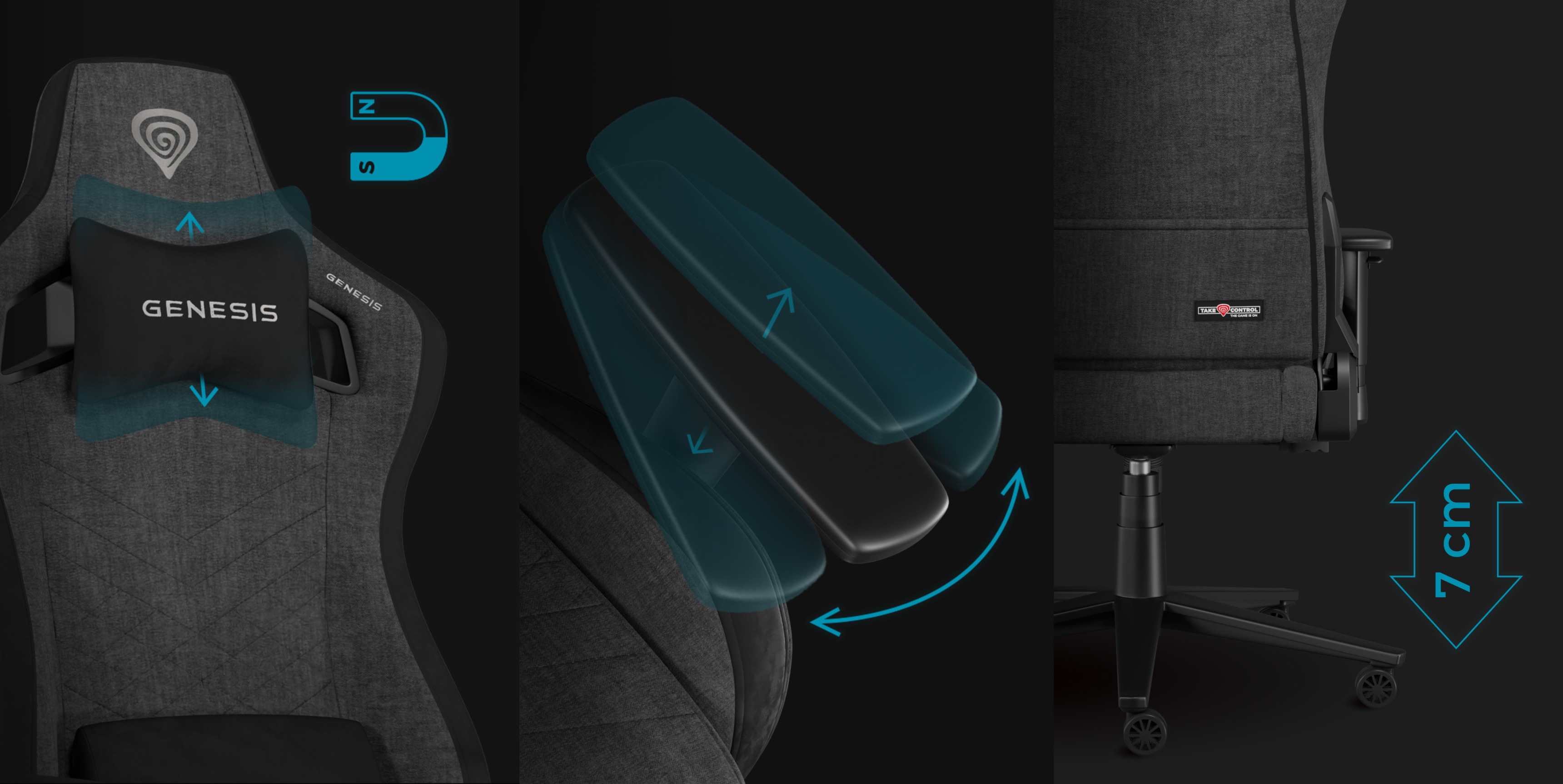 Fotel gamingowy Genesis Nitro 660 w kolorze szarym z regulowanymi podłokietnikami i zagłówkiem. Charakteryzuje się eleganckim wyglądem i ergonomicznym podparciem