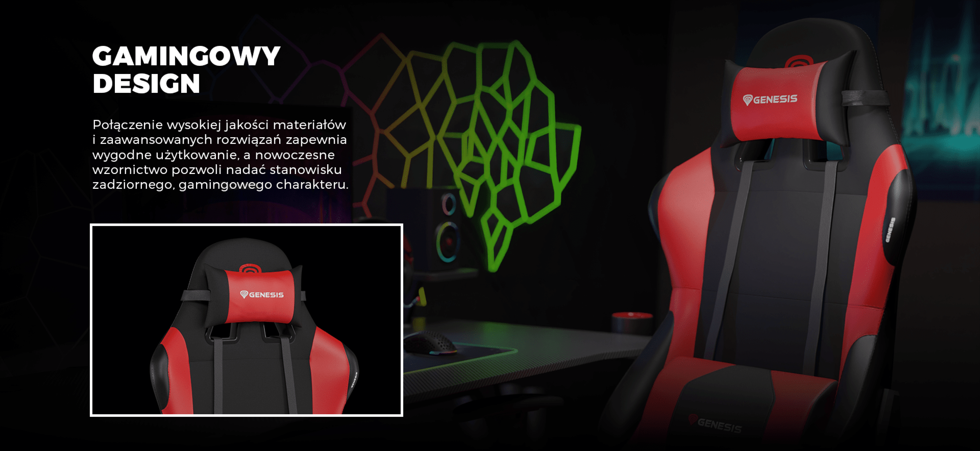 Fotel gamingowy w czerwono-czarnym designie, z wygodnym zagłówkiem i ergonomicznym wsparciem.