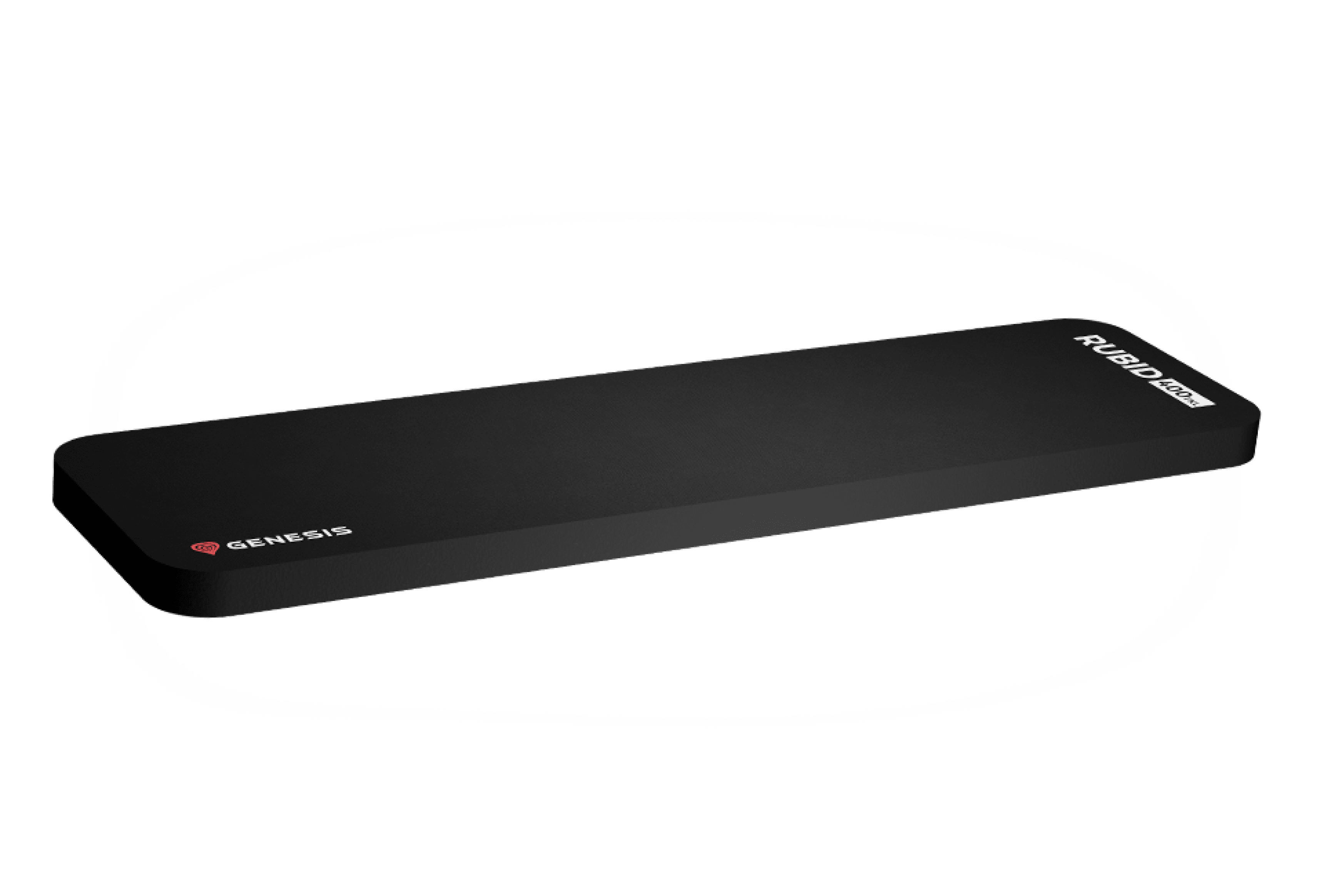 Czarna podkładka pod nadgarstek Genesis o wymiarach 360x95x15 mm, zaprojektowana z myślą o ergonomicznym wsparciu podczas użytkowania.