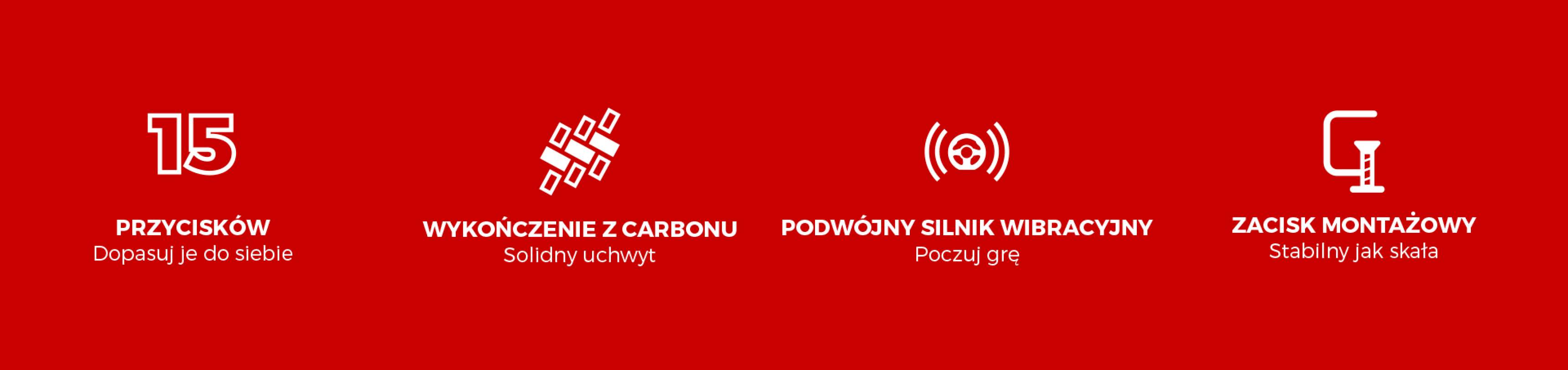 Cechy KIEROWNICA GENESIS SEABORG 350: 15 przycisków, karbonowe wykończenie, wsparcie dla silnika wibracyjnego, regulowane mocowanie