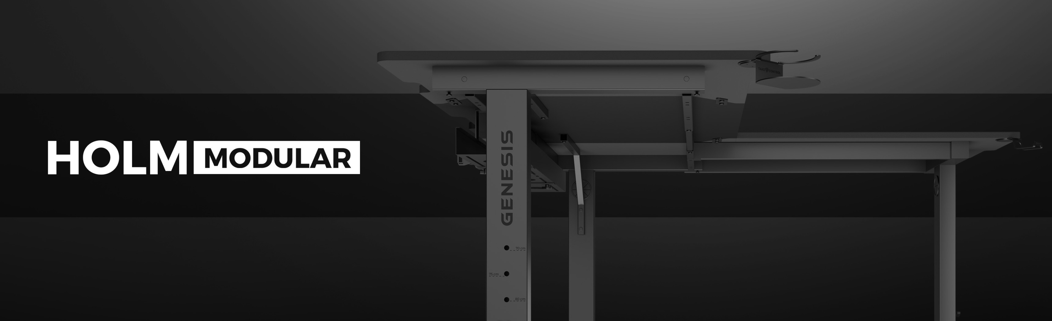 Narożne biurko do gier Genesis Holm Modular 160 o eleganckim wyglądzie z regulowanymi funkcjami i nowoczesną estetyką.