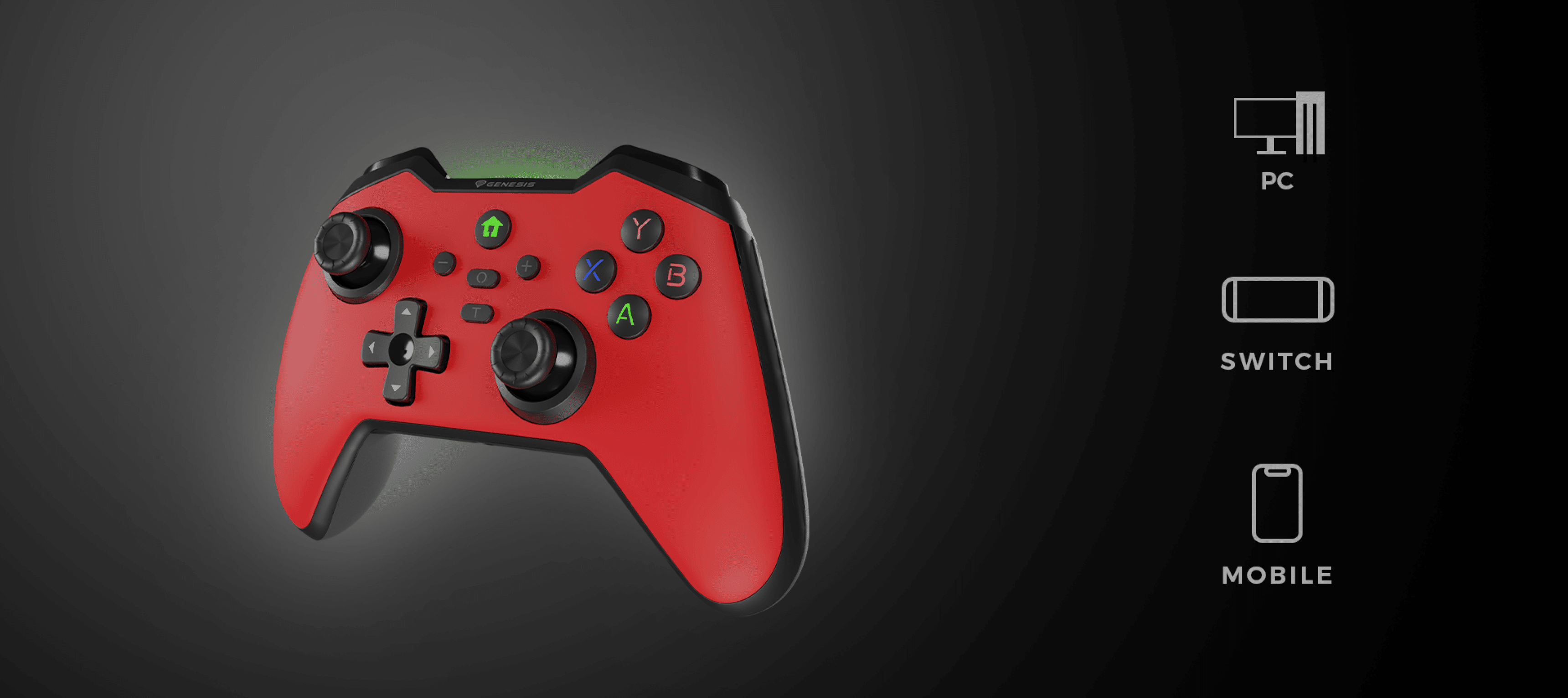 Bezprzewodowy czarny gamepad kompatybilny z PC, Switch i urządzeniami mobilnymi, wyposażony w wiele przycisków i joysticków.