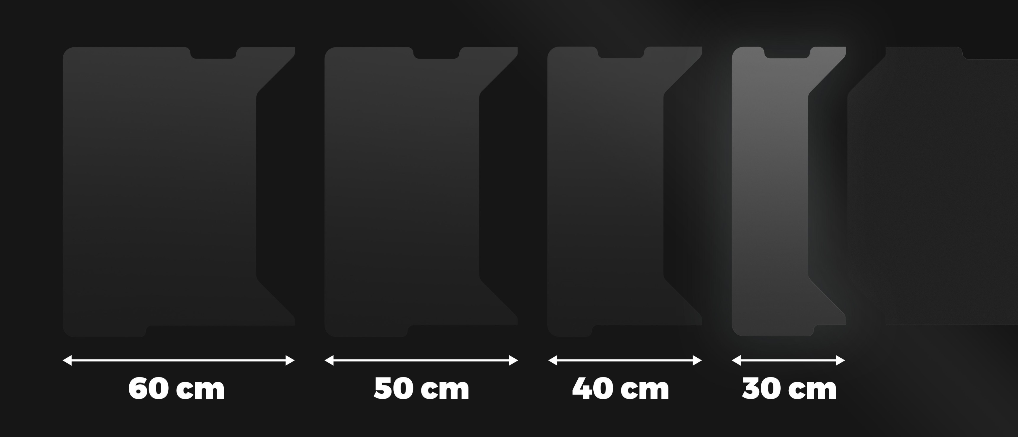 Panel boczny do biurka modułowego Genesis Holm o długości 30 cm, prezentowany wraz z innymi rozmiarami