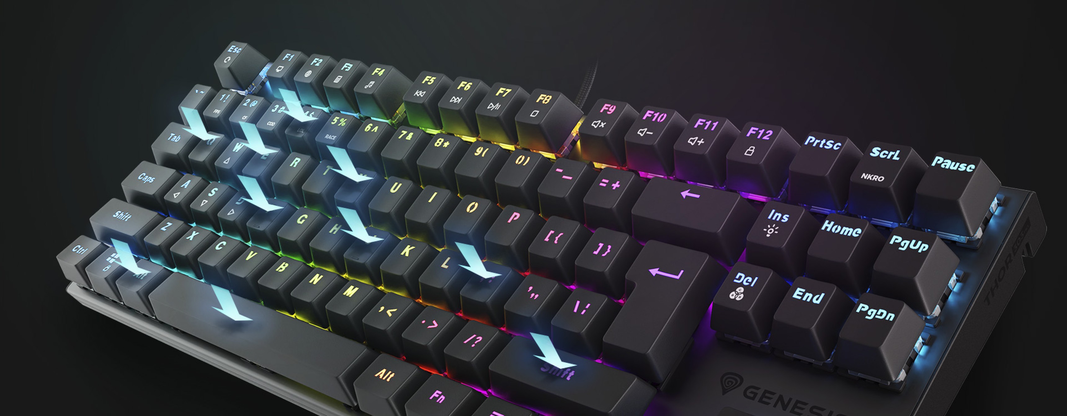 Mechaniczna klawiatura do gier Genesis Thor 303 TKL z żywym podświetleniem RGB i czerwonymi przełącznikami z możliwością wymiany podczas pracy