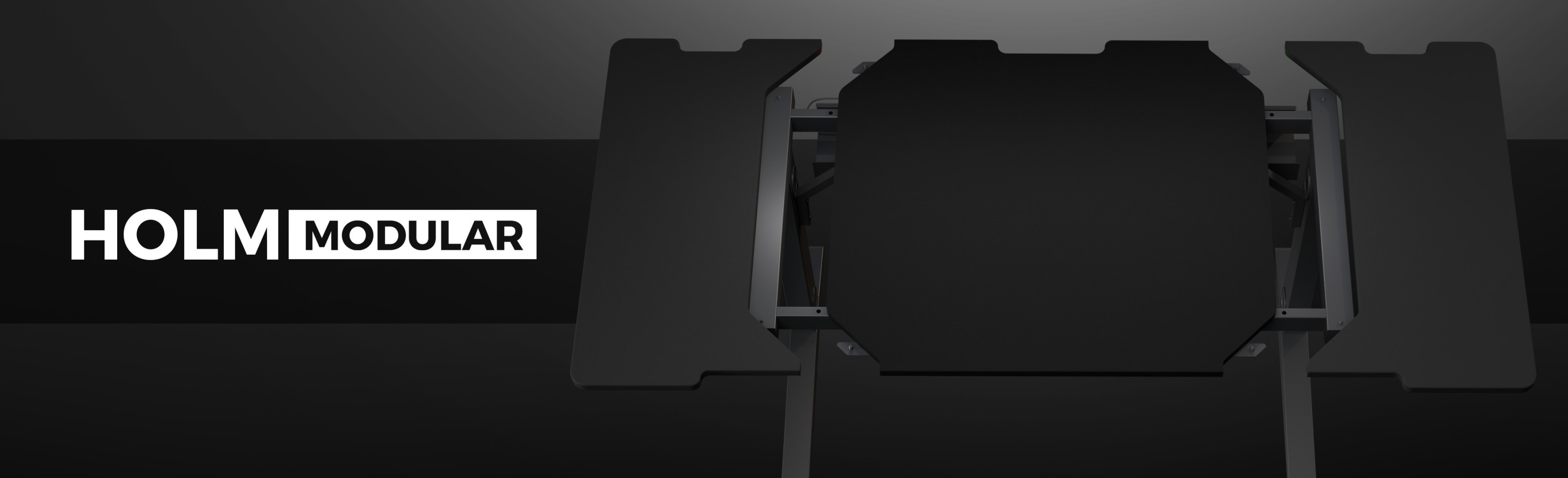 Lewy panel boczny do biurka Genesis Holm Modular, charakteryzujący się eleganckim czarnym designem i nowoczesną estetyką.