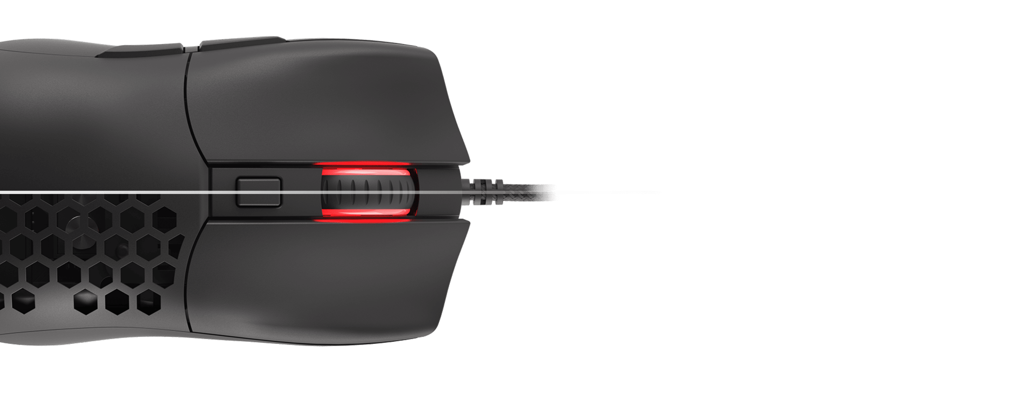 Czarna mysz do gier z podświetleniem RGB i regulowanym DPI do 8000, o ergonomicznym kształcie i konstrukcji w kształcie plastra miodu
