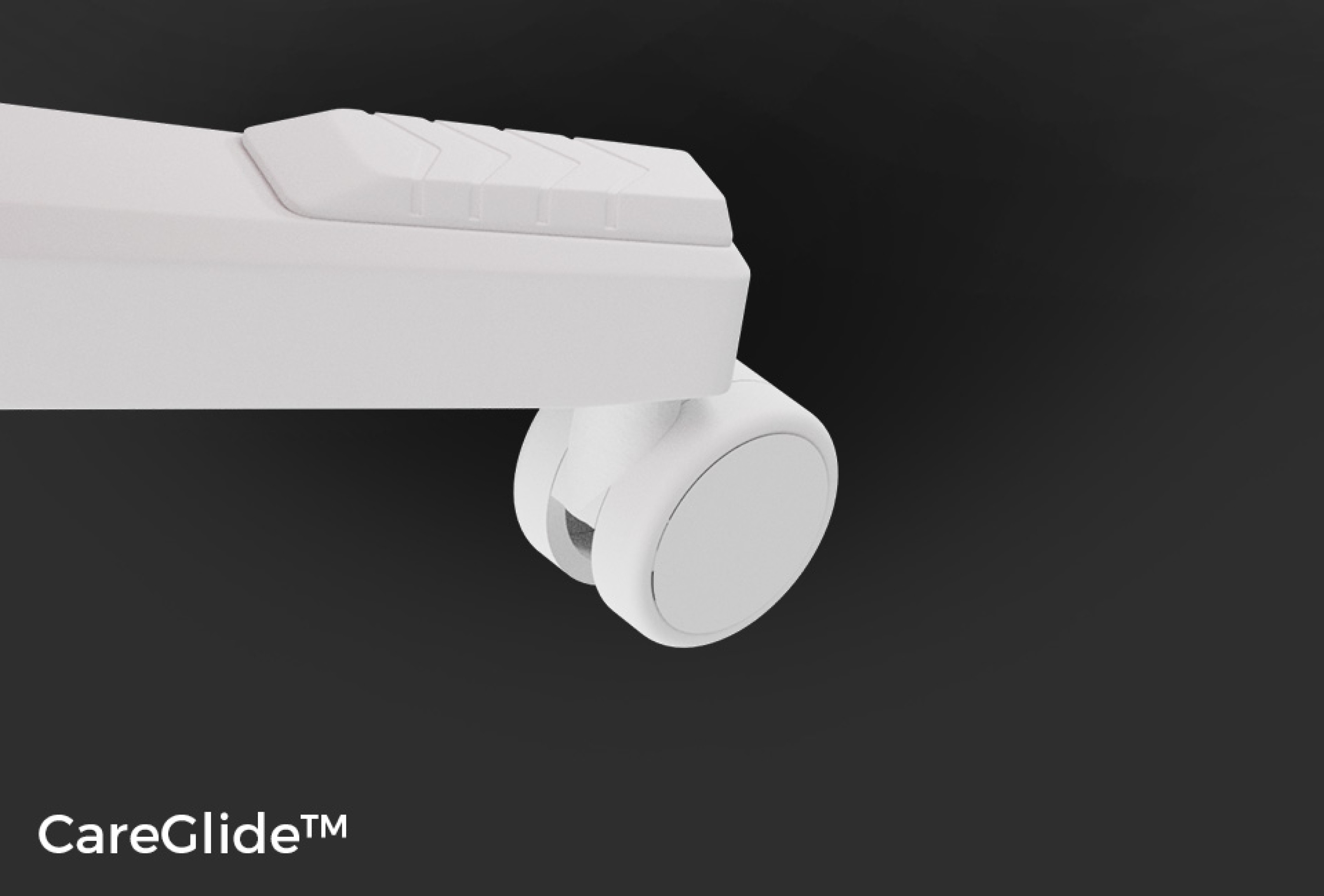 Widok z bliska białego kółka fotela gamingowego Genesis Nitro 710 z technologią CareGlide™