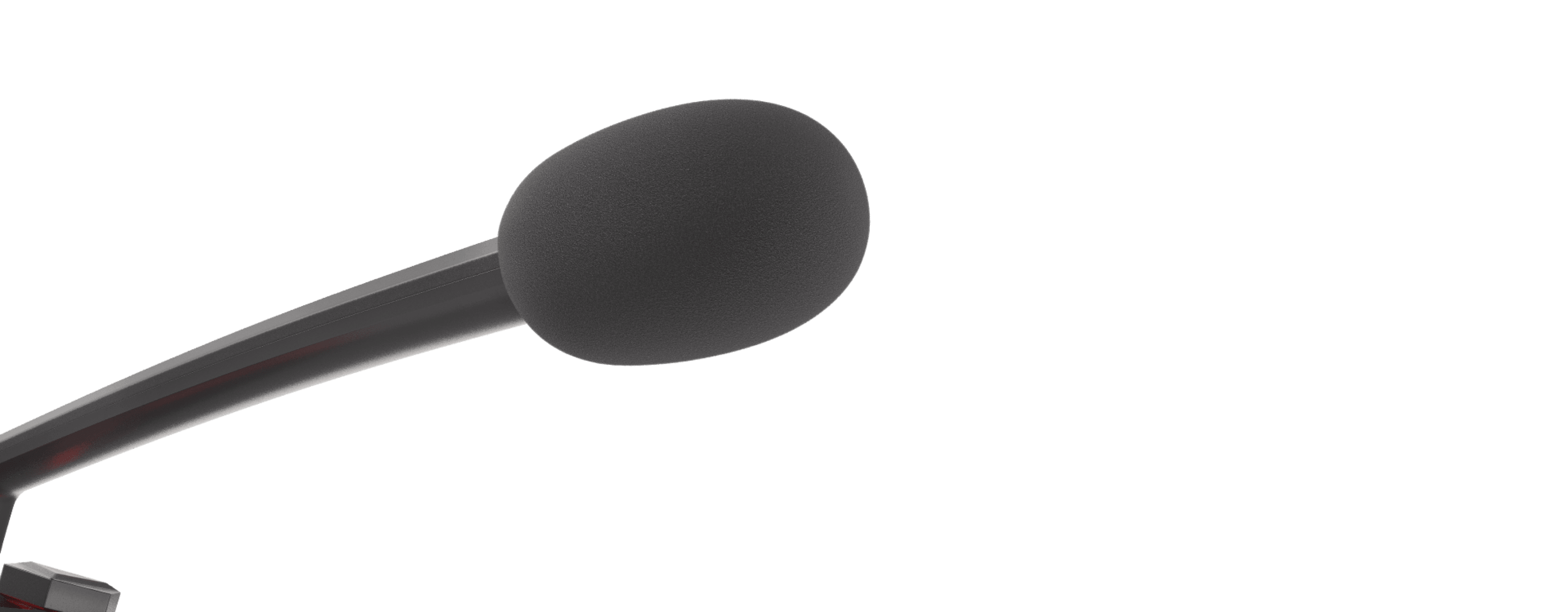 Zbliżenie mikrofonu Genesis Radium 200 z zaokrągloną czarną piankową osłoną przednią i eleganckim czarnym wysięgnikiem