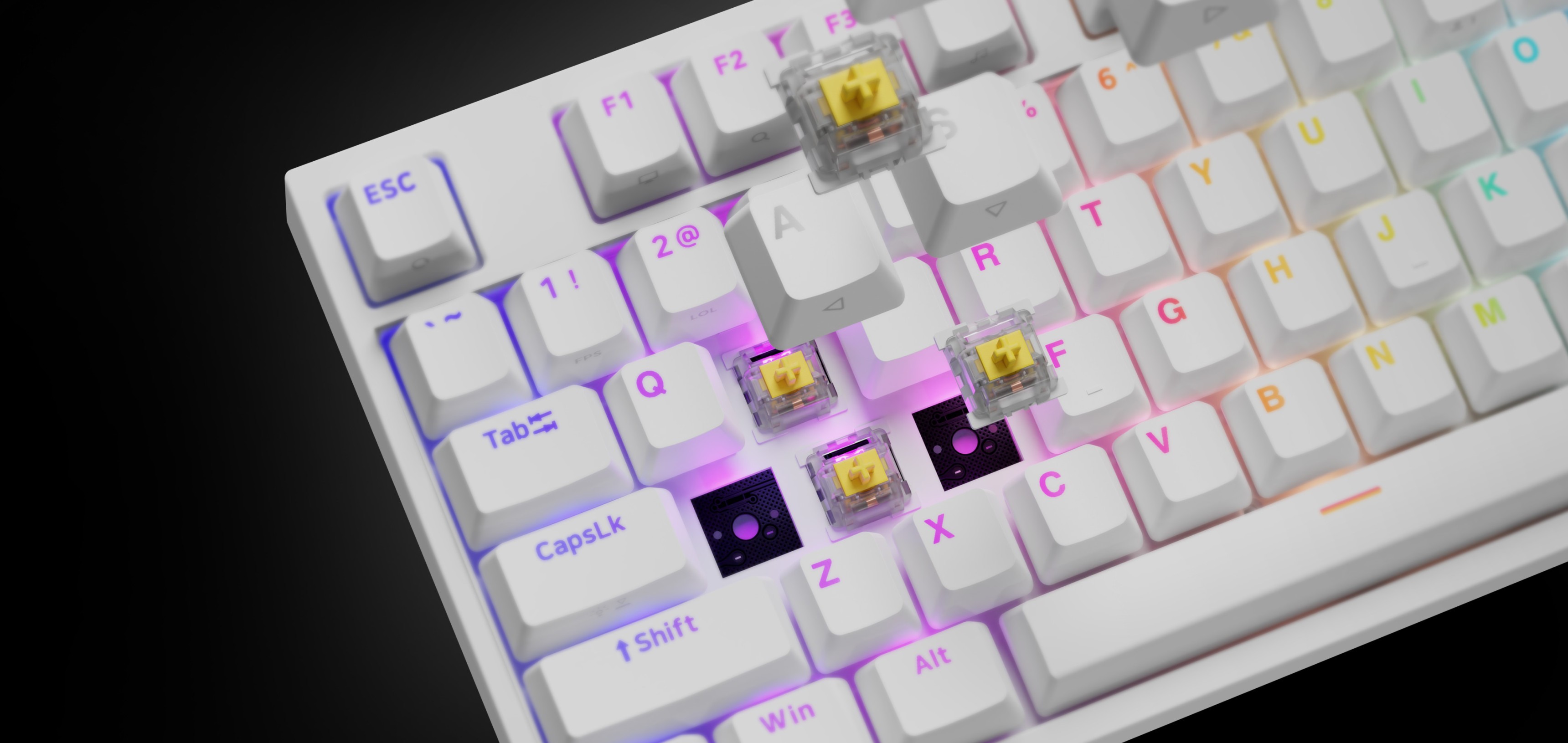 Mechaniczna klawiatura do gier z podświetleniem RGB i przełącznikami Gateron Yellow Pro, wyposażona w biały układ i podświetlane klawisze