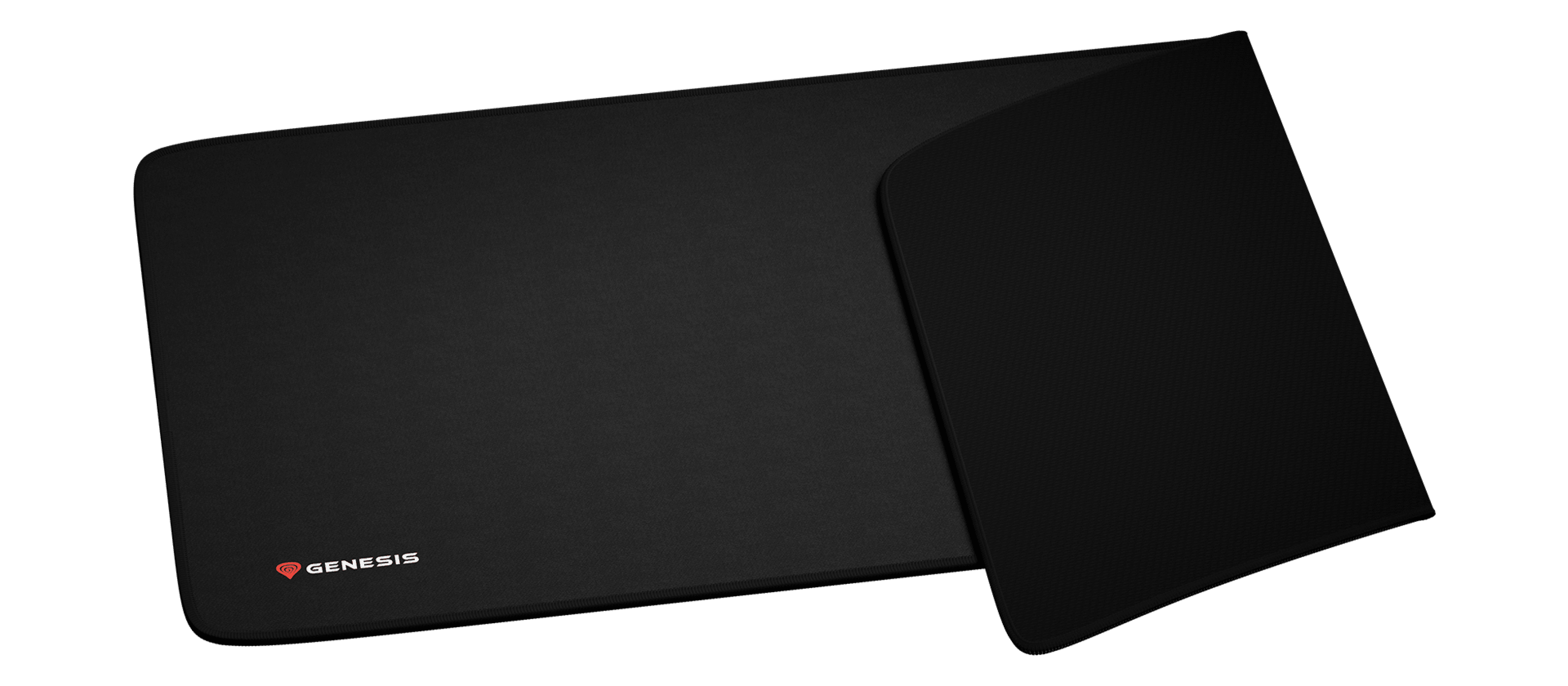 Duża czarna podkładka pod mysz dla graczy z gładką powierzchnią i logo w rogu. Wymiary: 900x450mm