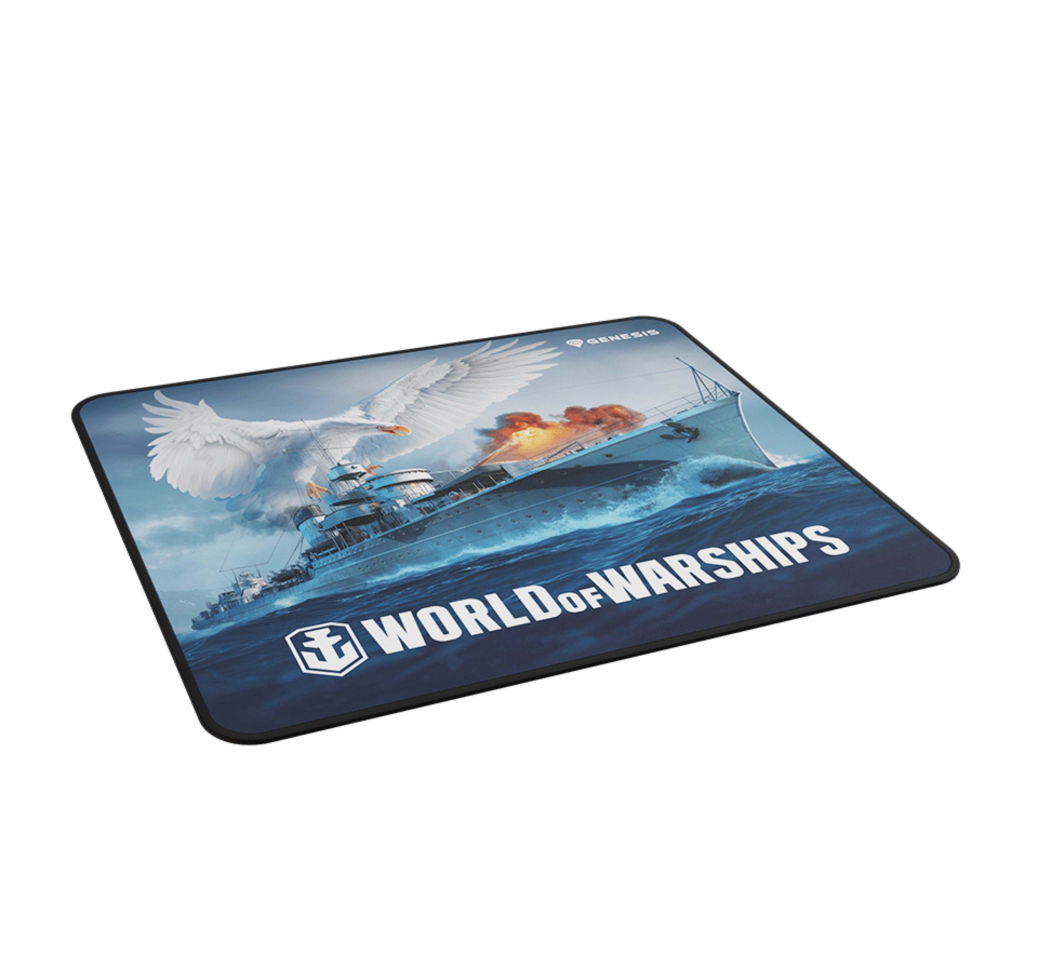 Podkładka pod mysz przedstawiająca grafikę z gry "World of Warships" ze statkami i stylizowanym orłem w akcji. Rozmiar 300x250 mm