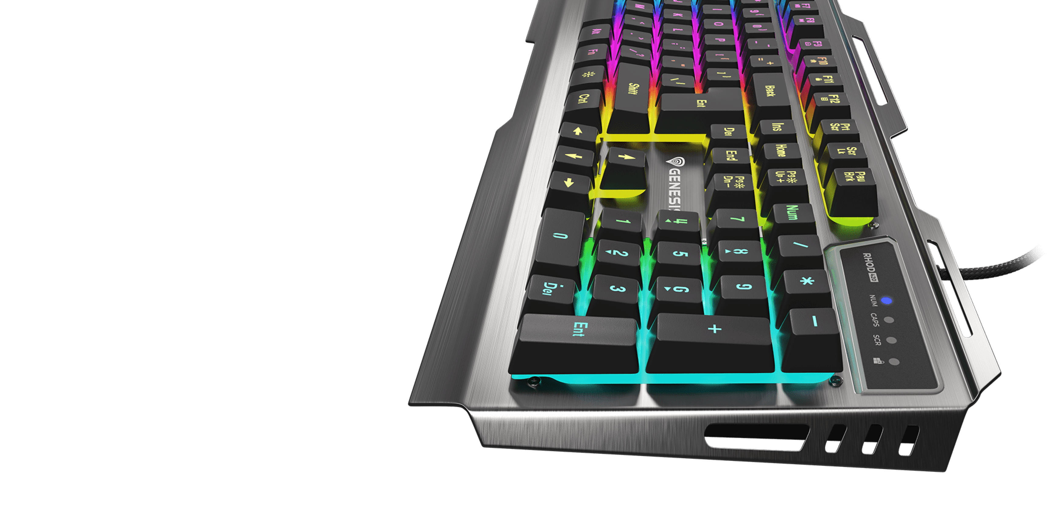Klawiatura gamingowa Genesis Rhod 420 RGB z konfigurowalnym kolorowym podświetleniem i elegancką metalową konstrukcją
