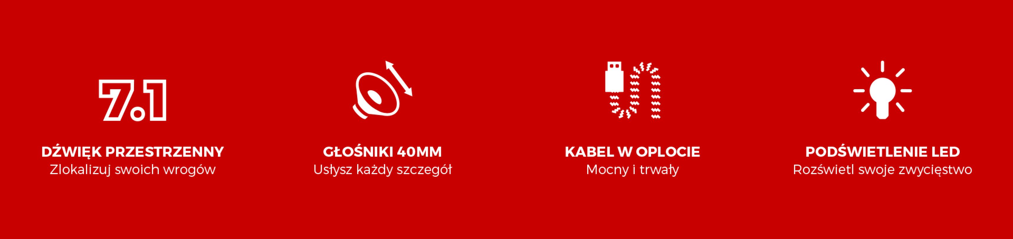 Czarno-czerwone słuchawki Genesis Radon 210 7.1 z mikrofonem, wyposażone w 40-milimetrowe przetworniki i podświetlenie LED.