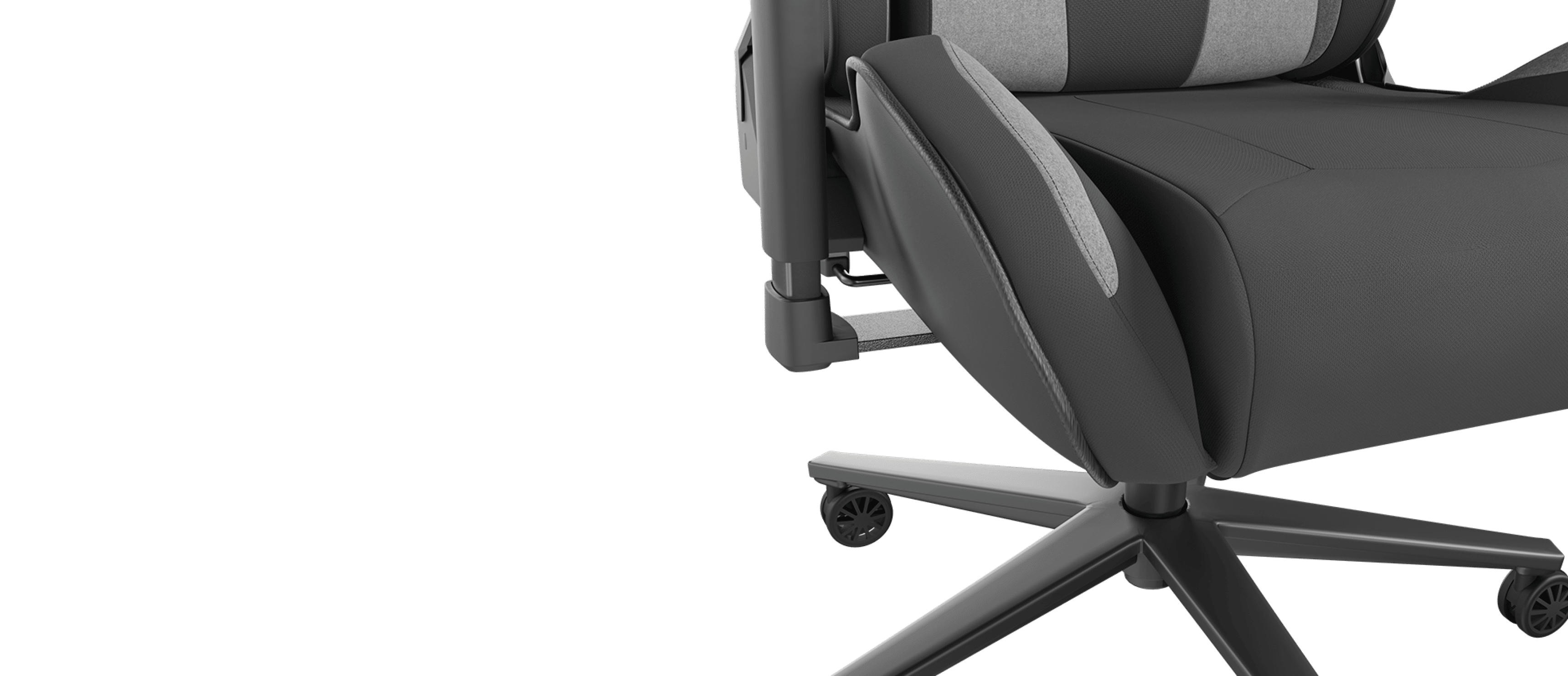 Fotel gamingowy Genesis Nitro 720 w kolorze czarnym i szarym, o ergonomicznej konstrukcji i pięcioramiennej podstawie z kółkami.