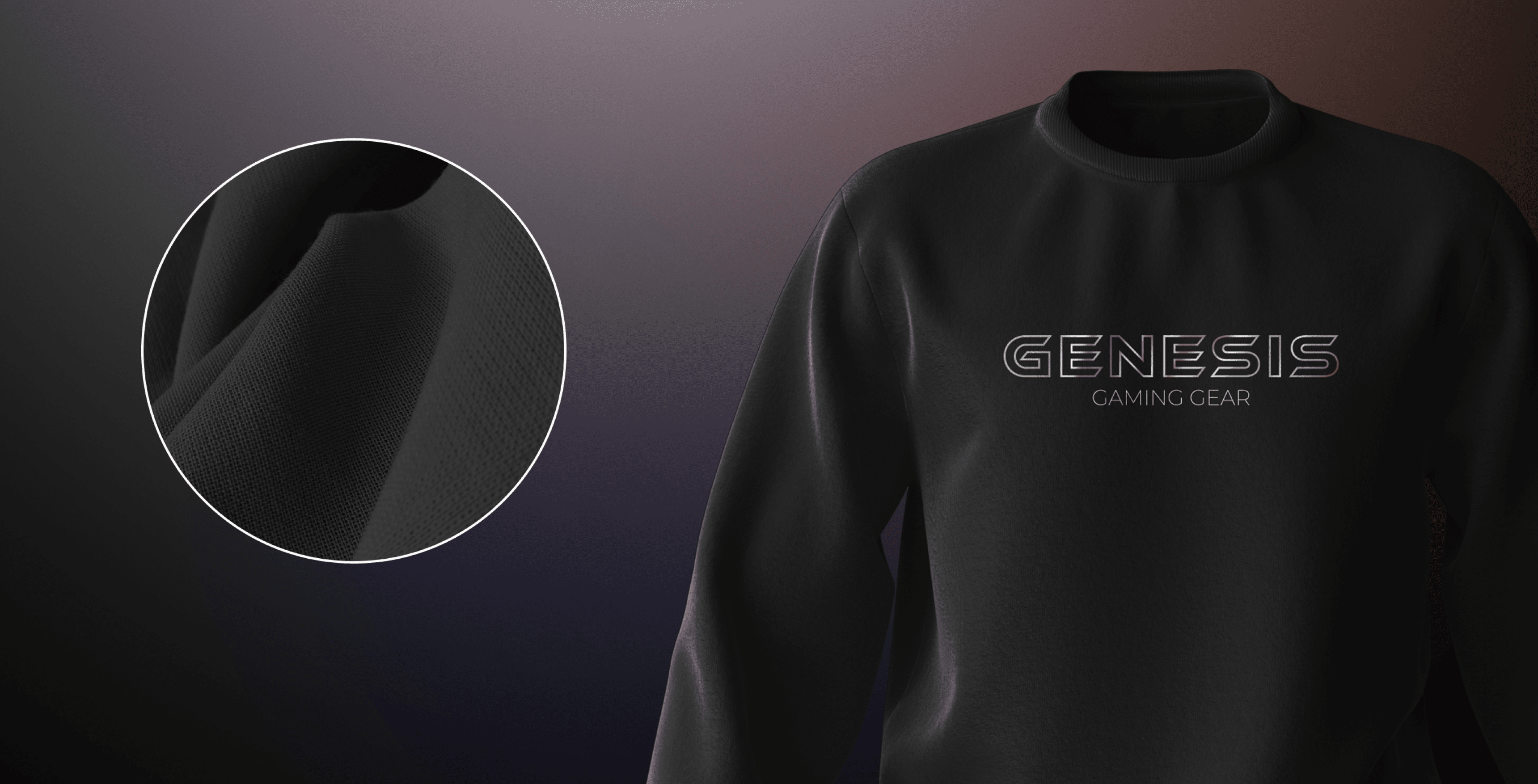 Czarna bluza gamingowa z logo "GENESIS GAMING GEAR", podkreślone detale faktury materiału