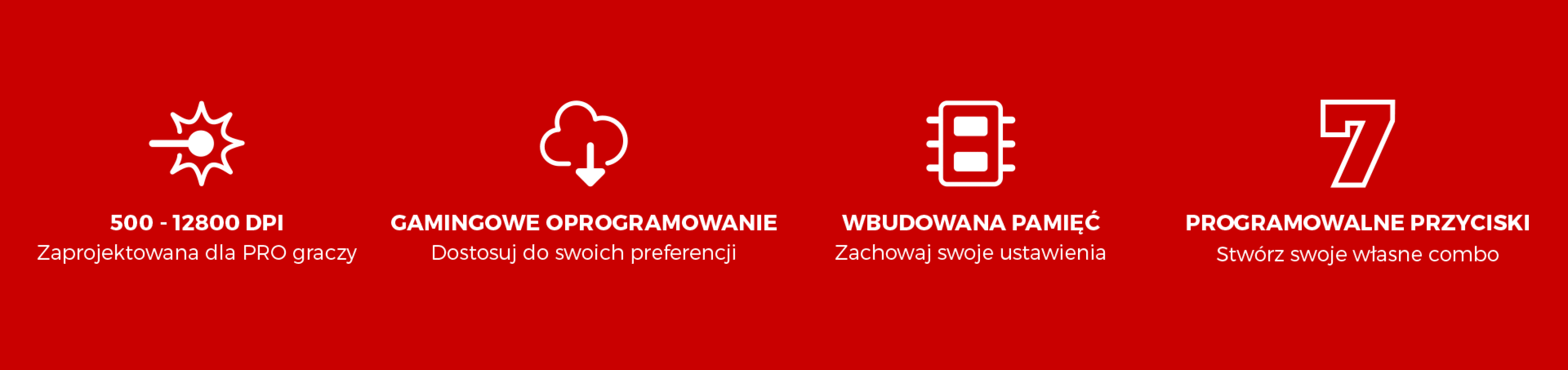 Mysz do gier z rozdzielczością do 12 800 DPI, konfigurowalnym oprogramowaniem, wbudowaną pamięcią ustawień i siedmioma programowalnymi przyciskami