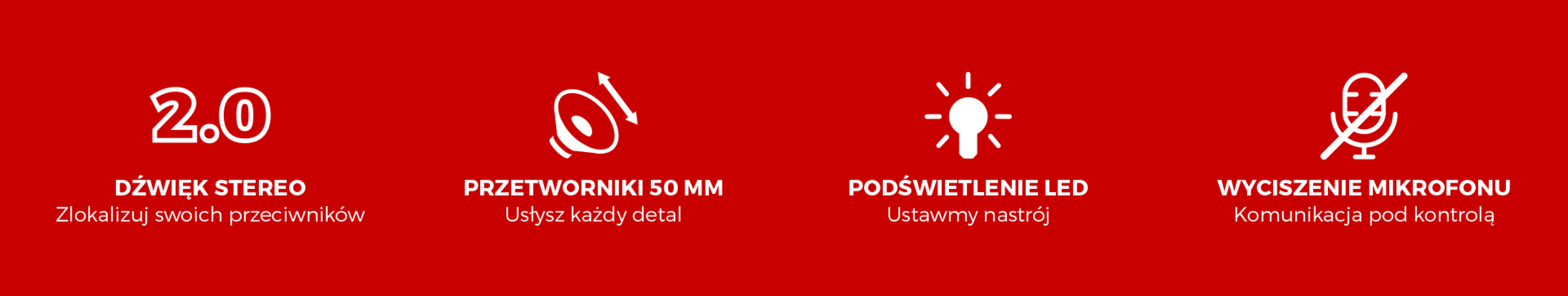 Słuchawki nauszne z 50-milimetrowymi przetwornikami, podświetleniem RGB i mikrofonem z redukcją szumów zapewniają lepsze wrażenia dźwiękowe.