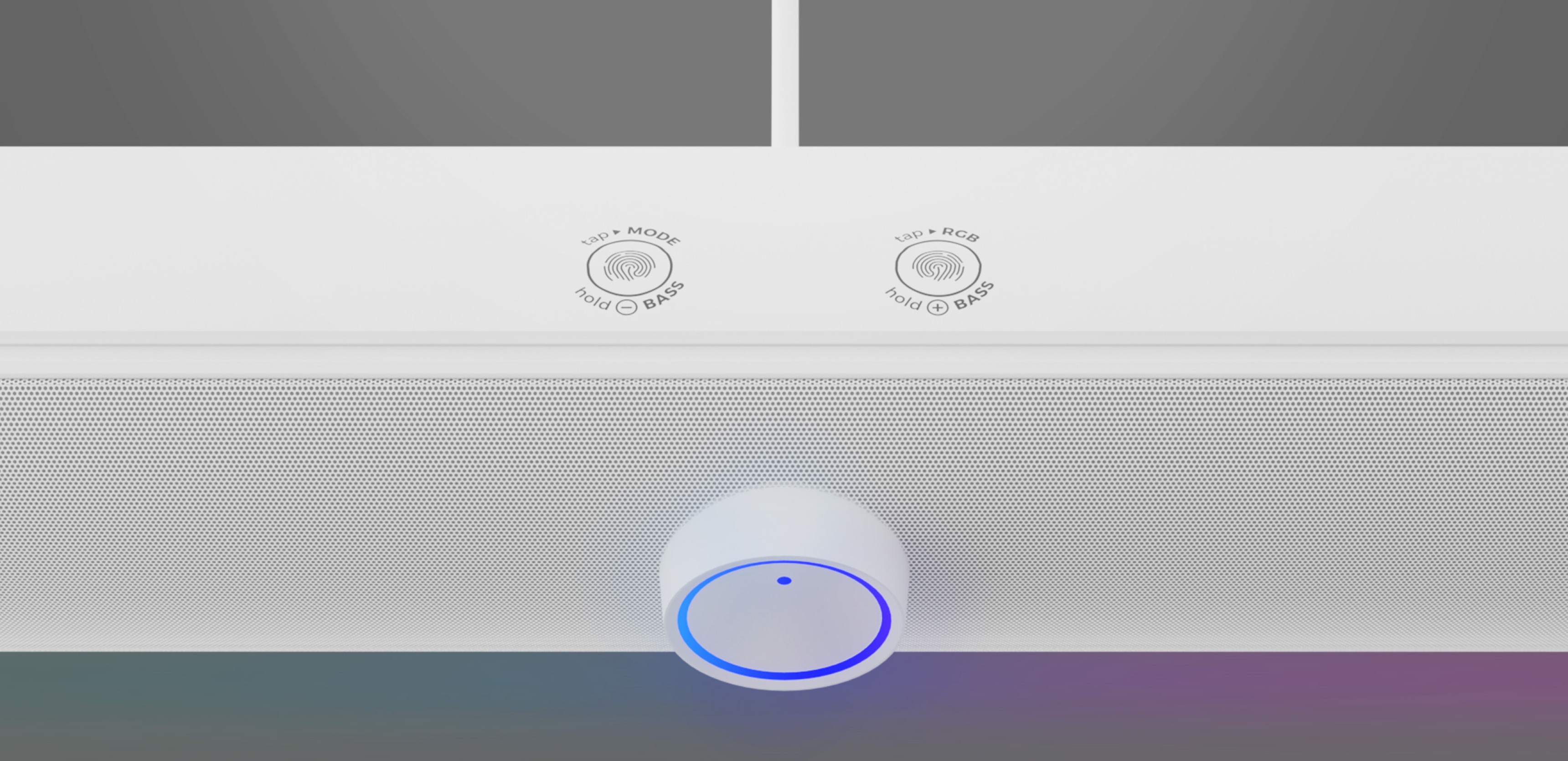 Biały soundbar Genesis Helium 312BT 2.0 Bluetooth z przyciskami sterowania i podświetlanym na niebiesko wskaźnikiem zasilania