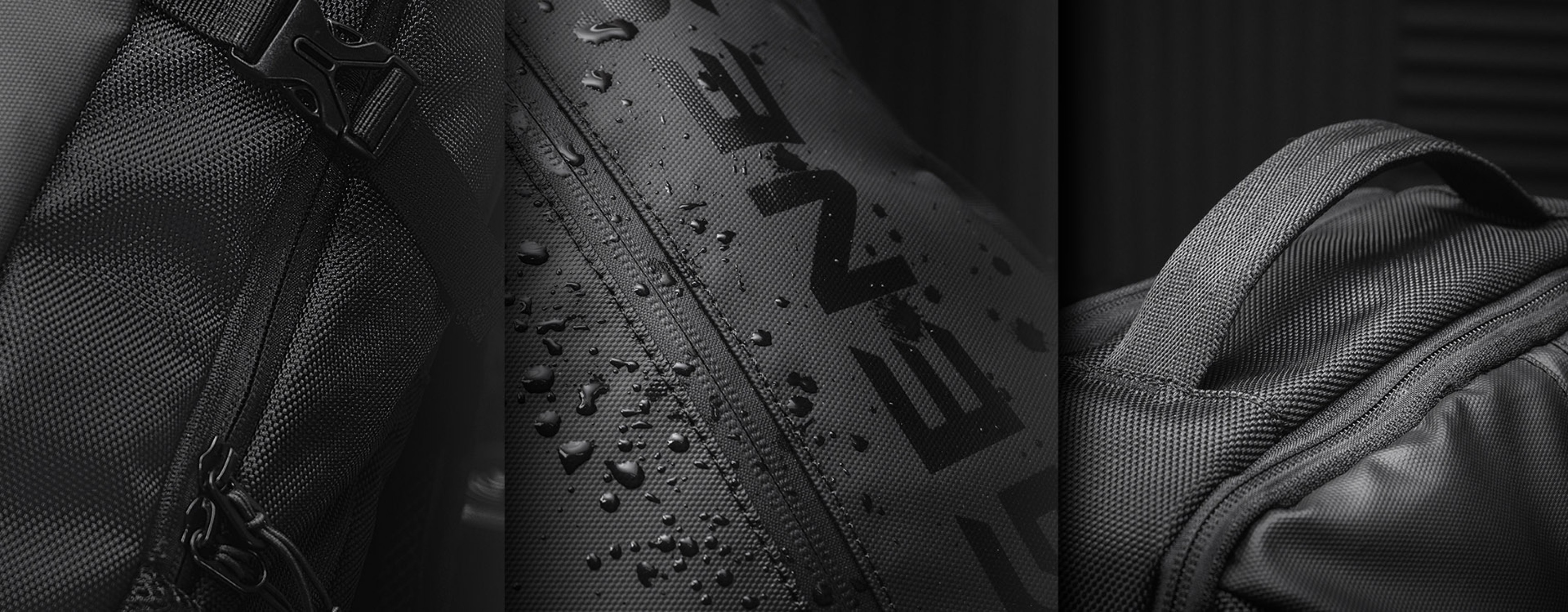 Zbliżenie na czarny plecak na laptopa Genesis Pallad 410, ukazujące szczegóły, takie jak zamki błyskawiczne, wodoodporny materiał i konstrukcja paska