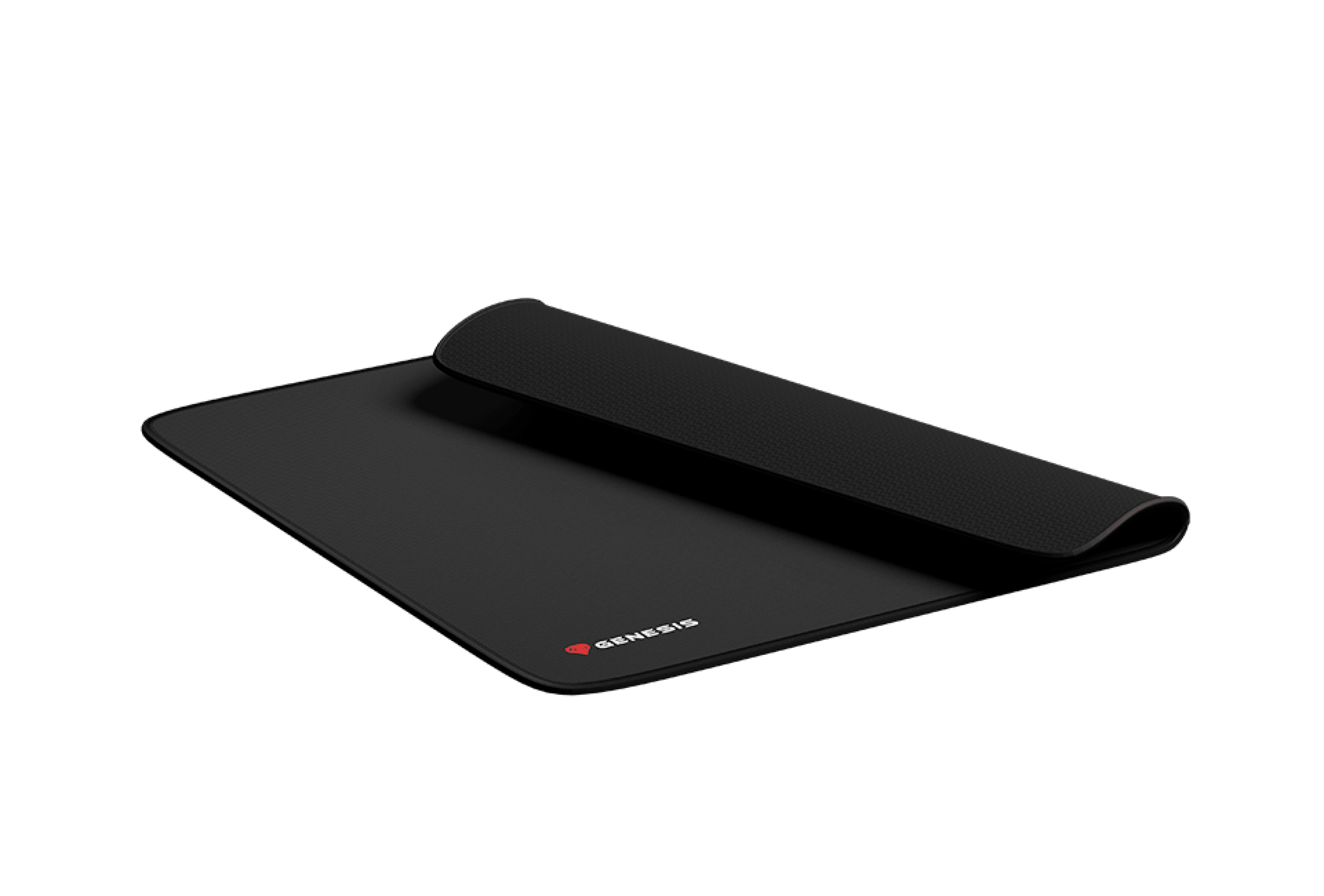 Czarna podkładka pod mysz dla graczy z teksturowaną powierzchnią i logo Genesis, o wymiarach 250x210 mm