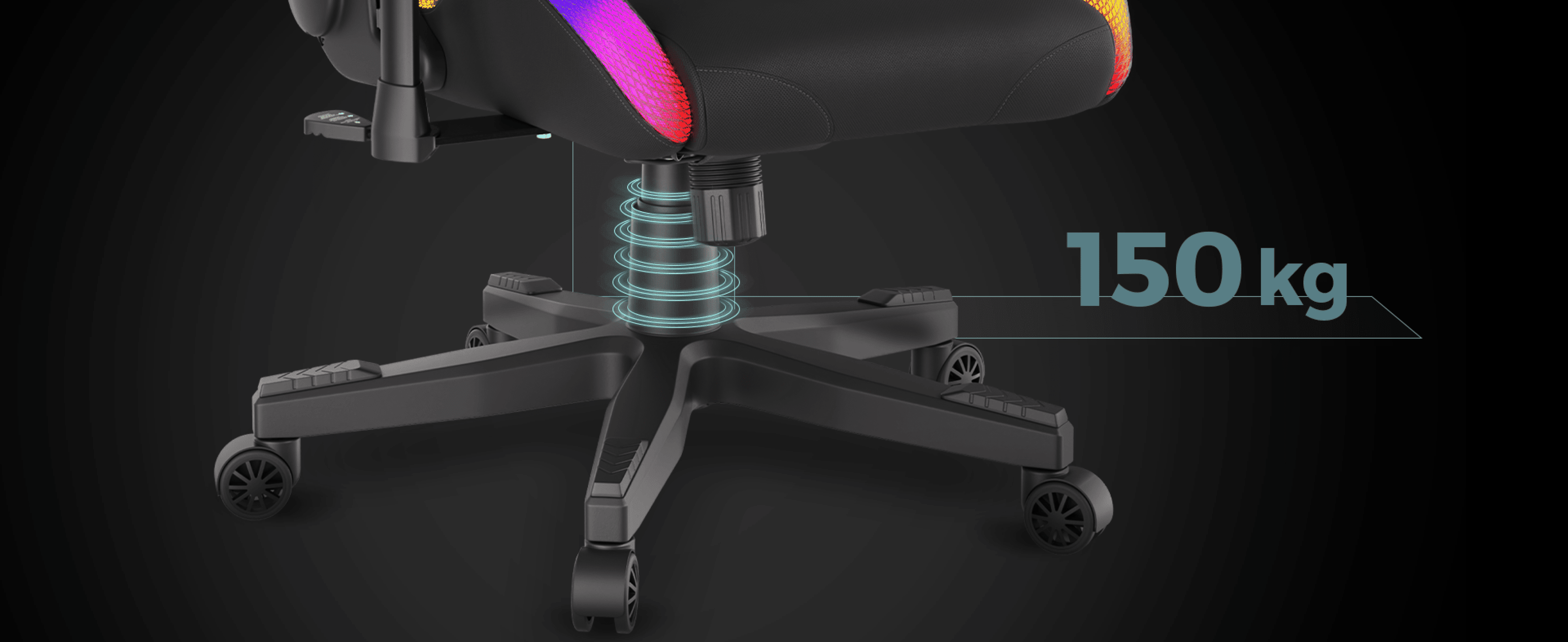 Fotel gamingowy z mechanizmem sprężynowym i podaną maksymalną wagą obok.