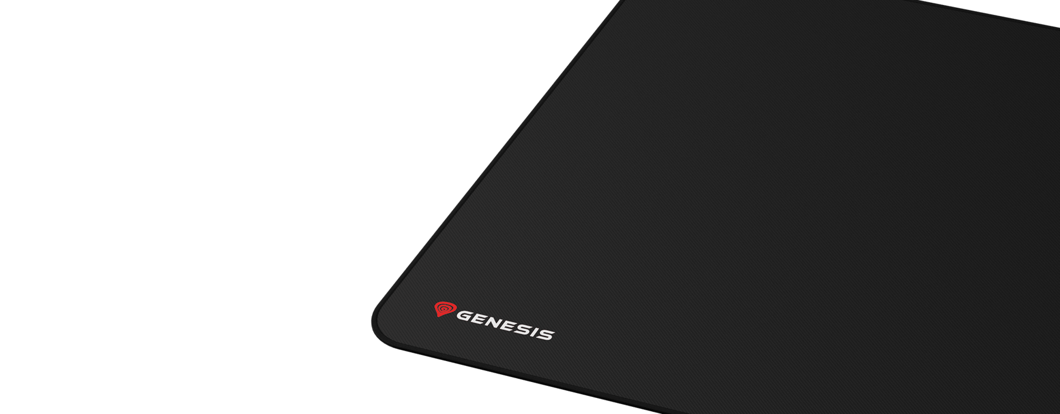 Czarna podkładka pod mysz z teksturowaną powierzchnią i logo Genesis w dolnym rogu. Rozmiar 500x400mm