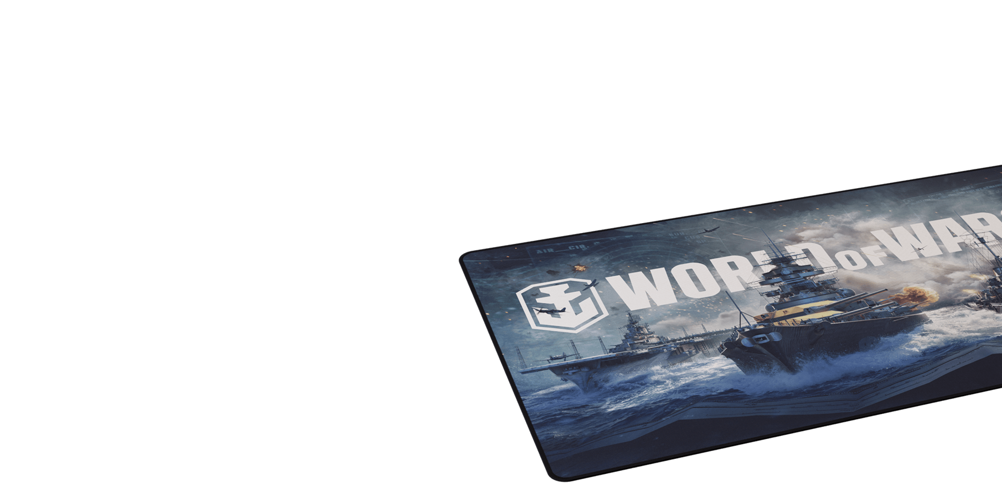 Duża podkładka pod mysz dla graczy z motywem "World of Warships" ze statkami na burzliwym morzu, o wymiarach 900 x 450 mm.
