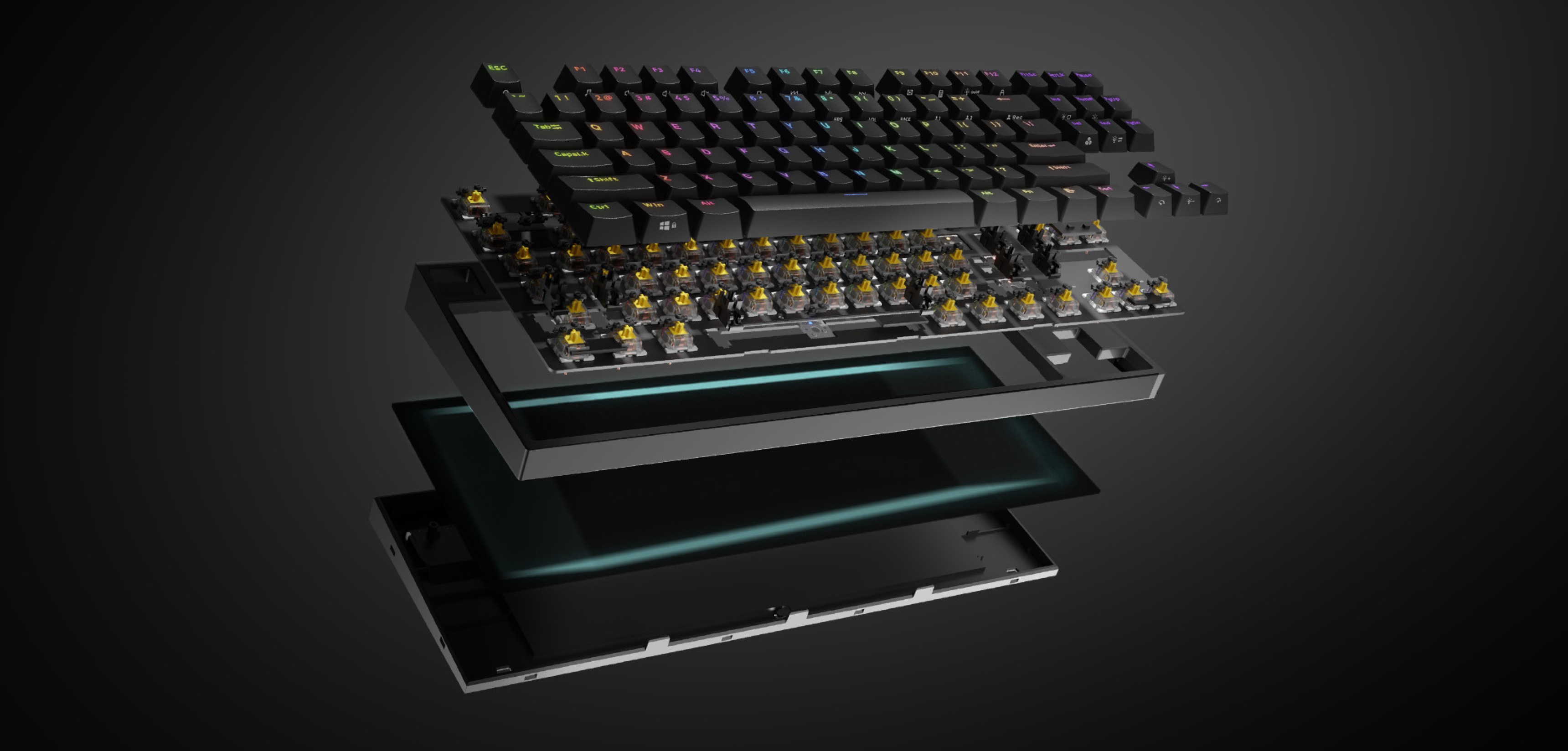 Widok mechanicznej klawiatury do gier Genesis Thor 404 TKL z podświetleniem RGB i przełącznikami Gateron Yellow