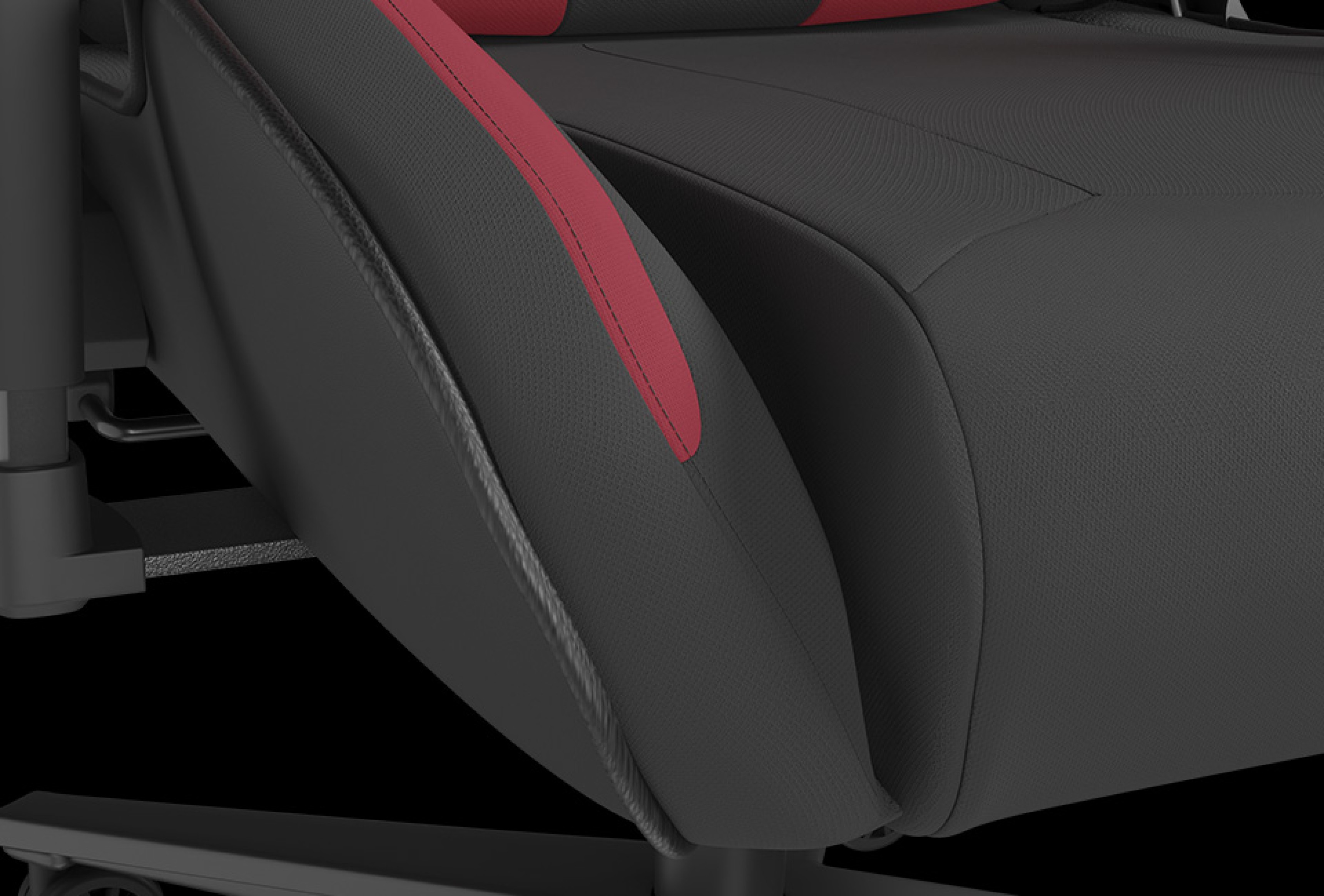 Zobacz z bliska fotel gamingowy Genesis Nitro 720 w kolorze czarnym i czerwonym, podkreślając jego elegancki wygląd i szczegóły amortyzacji