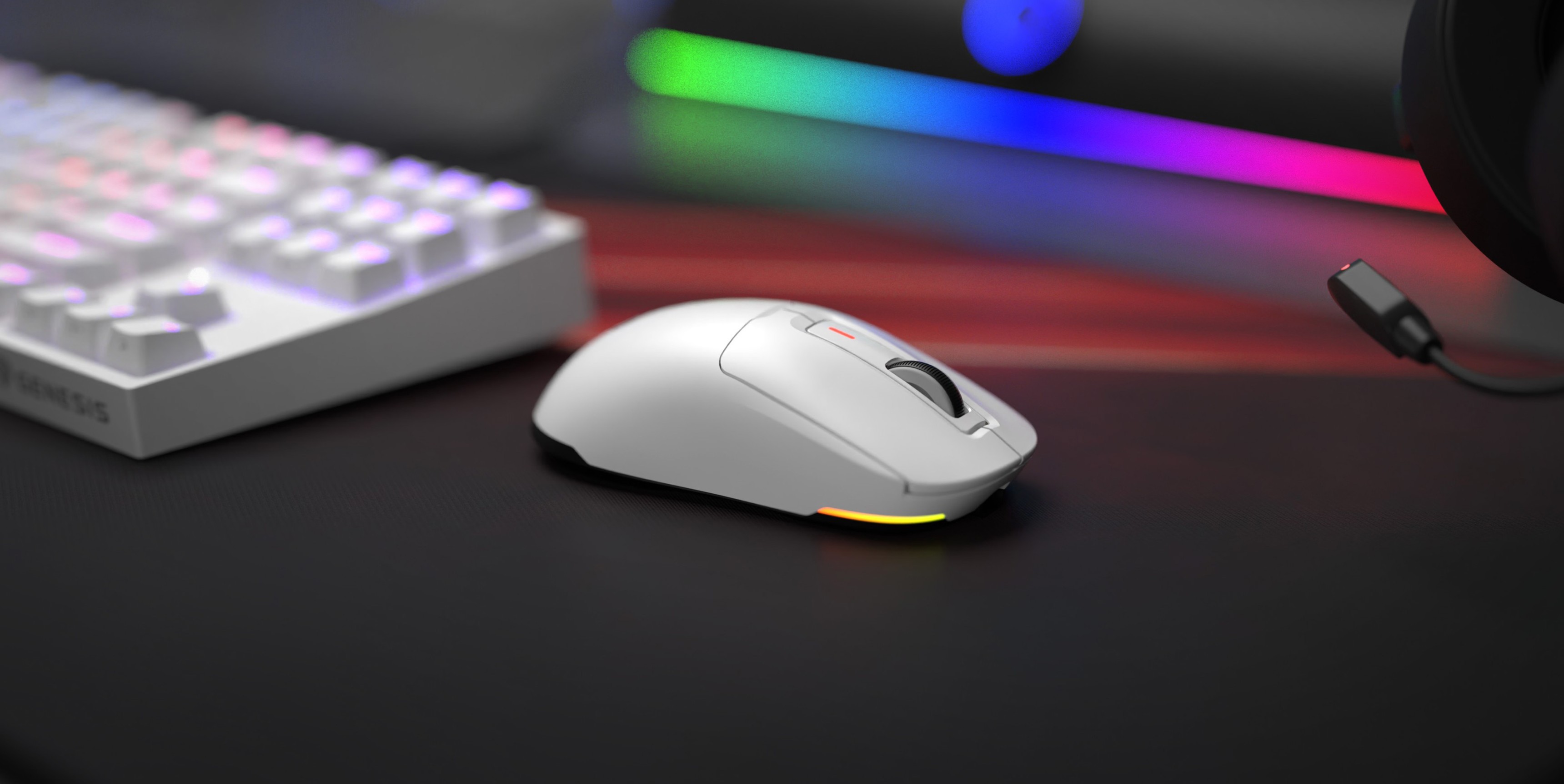 Bezprzewodowa mysz do gier Genesis Zircon 660 w kolorze białym, z regulacją DPI do 12000 i podświetleniem RGB