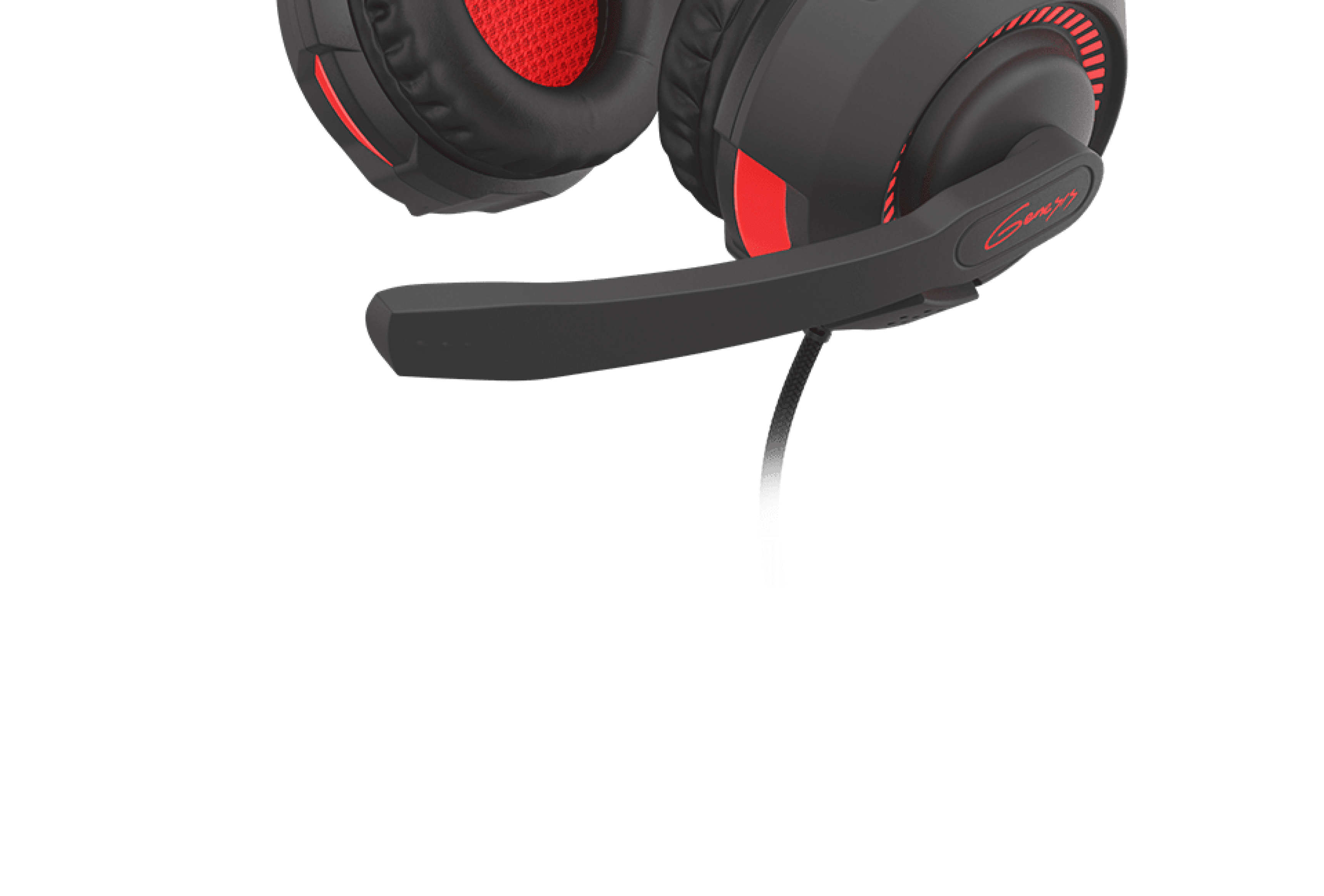 Czarno-czerwone słuchawki Genesis Radon 210 7.1 USB z regulowanym mikrofonem i wyściełanymi nausznikami
