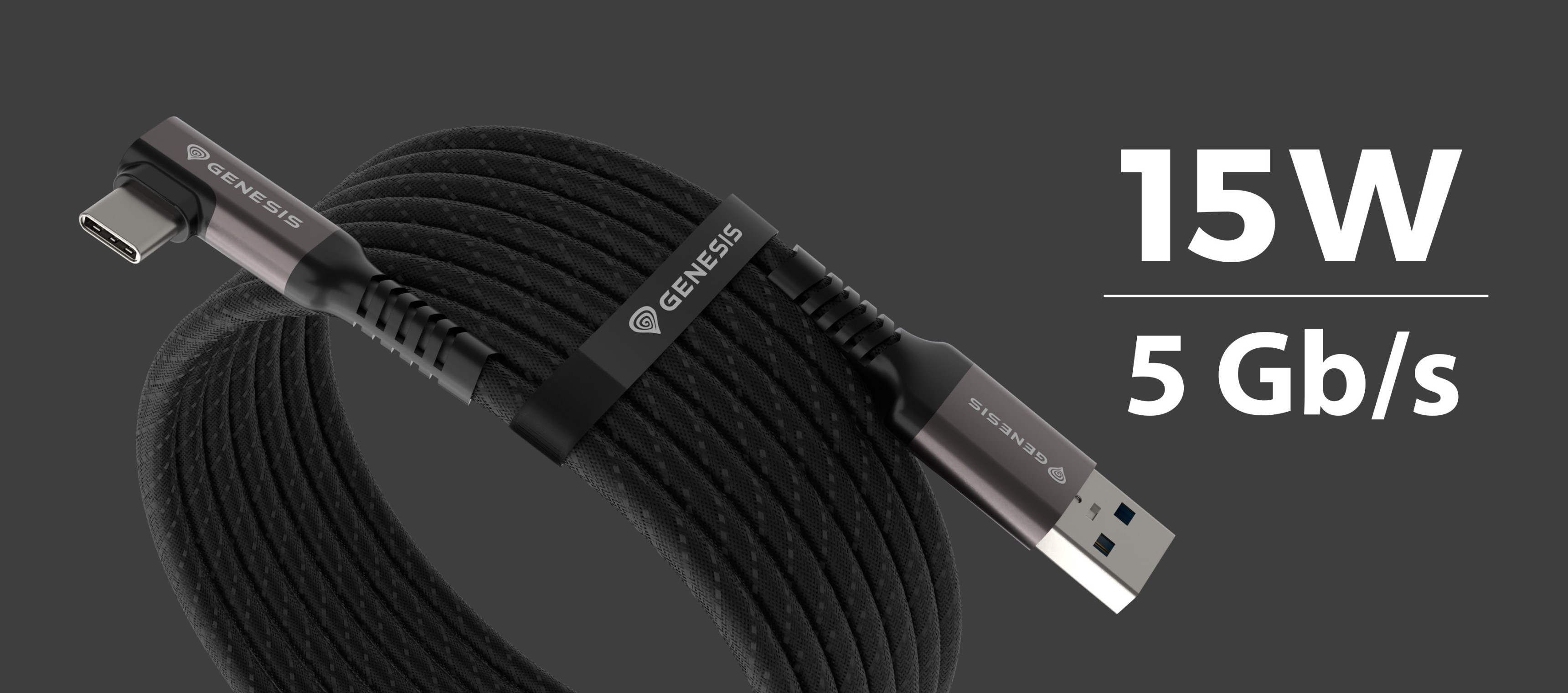 Kabel USB-C na USB-A o długości 3 metrów, obsługujący transfer danych 5 Gb/s i dostarczający 15 W mocy, wyposażony w oplot