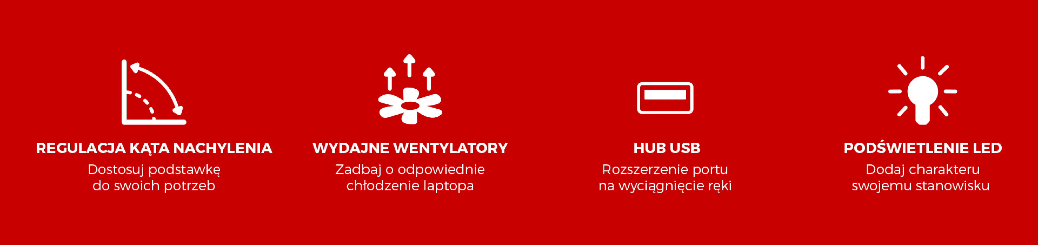 Chłodząca podstawka pod laptopa z czterema wentylatorami, regulowanym kątem nachylenia, oświetleniem LED i dwoma portami USB dla lepszego chłodzenia i wygody.