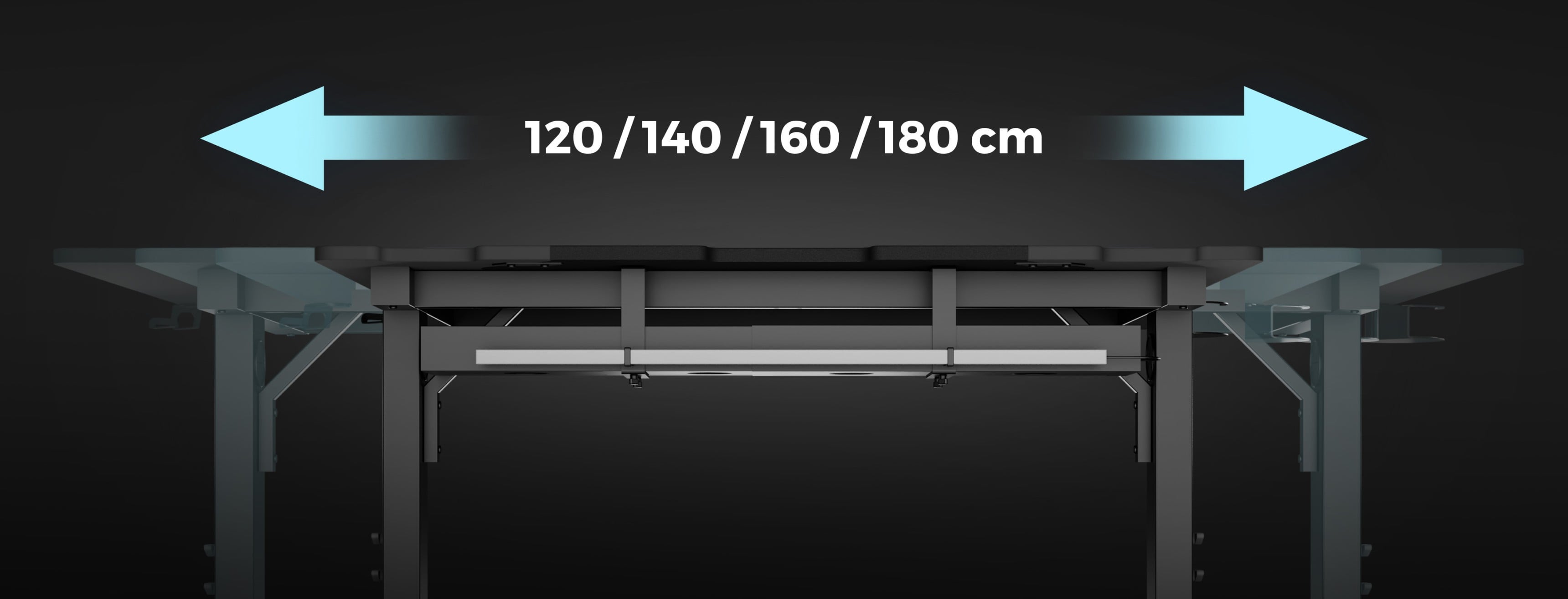 Modułowe przedłużenie biurka z lewej strony do Genesis Holm, z możliwością regulacji szerokości w zakresie 120, 140, 160 lub 180 cm